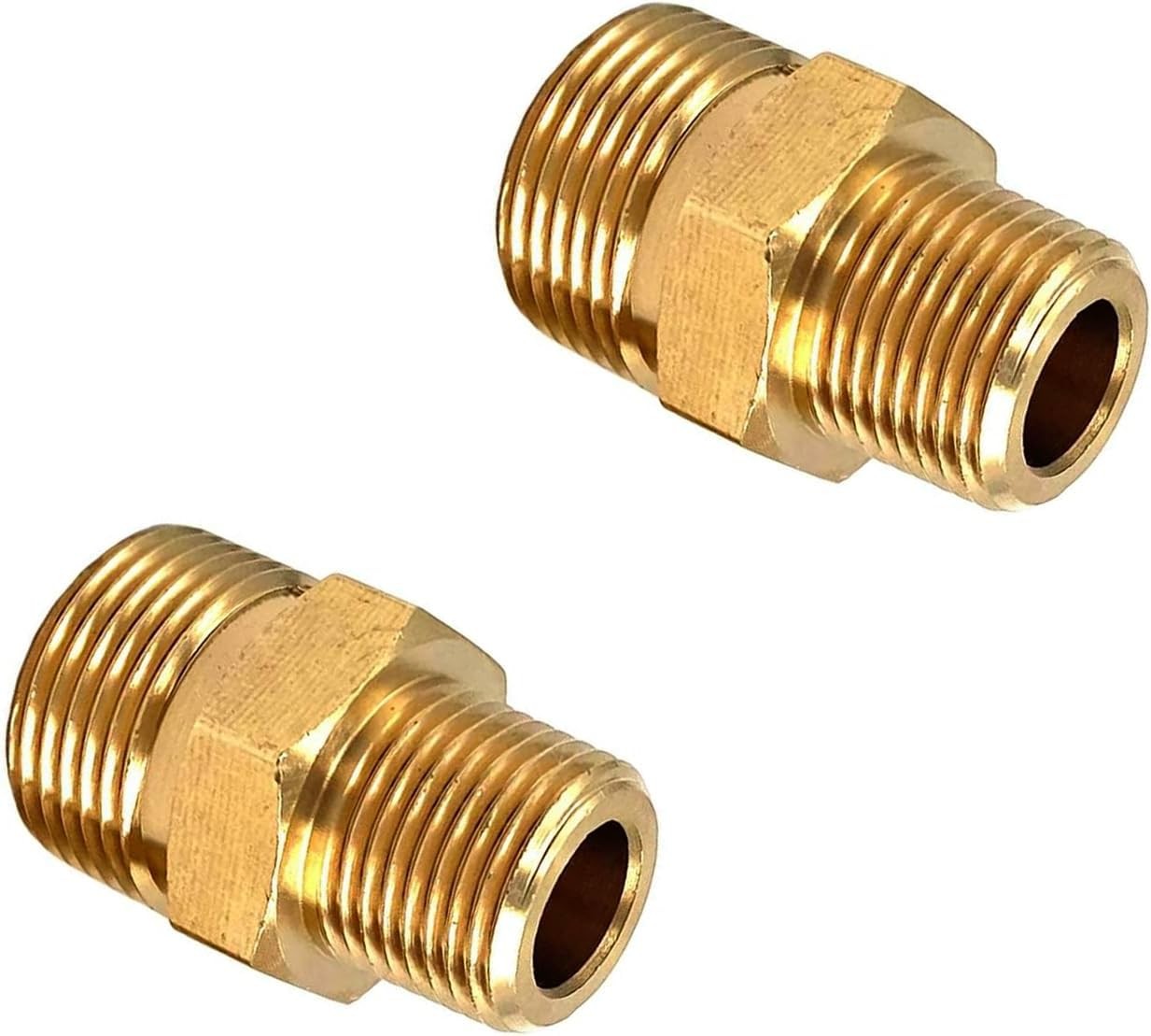 2 Pcs M22 Pressure Washer Fittings, Brass 3/8 Inch NPT Male to Metric M22 14mm M