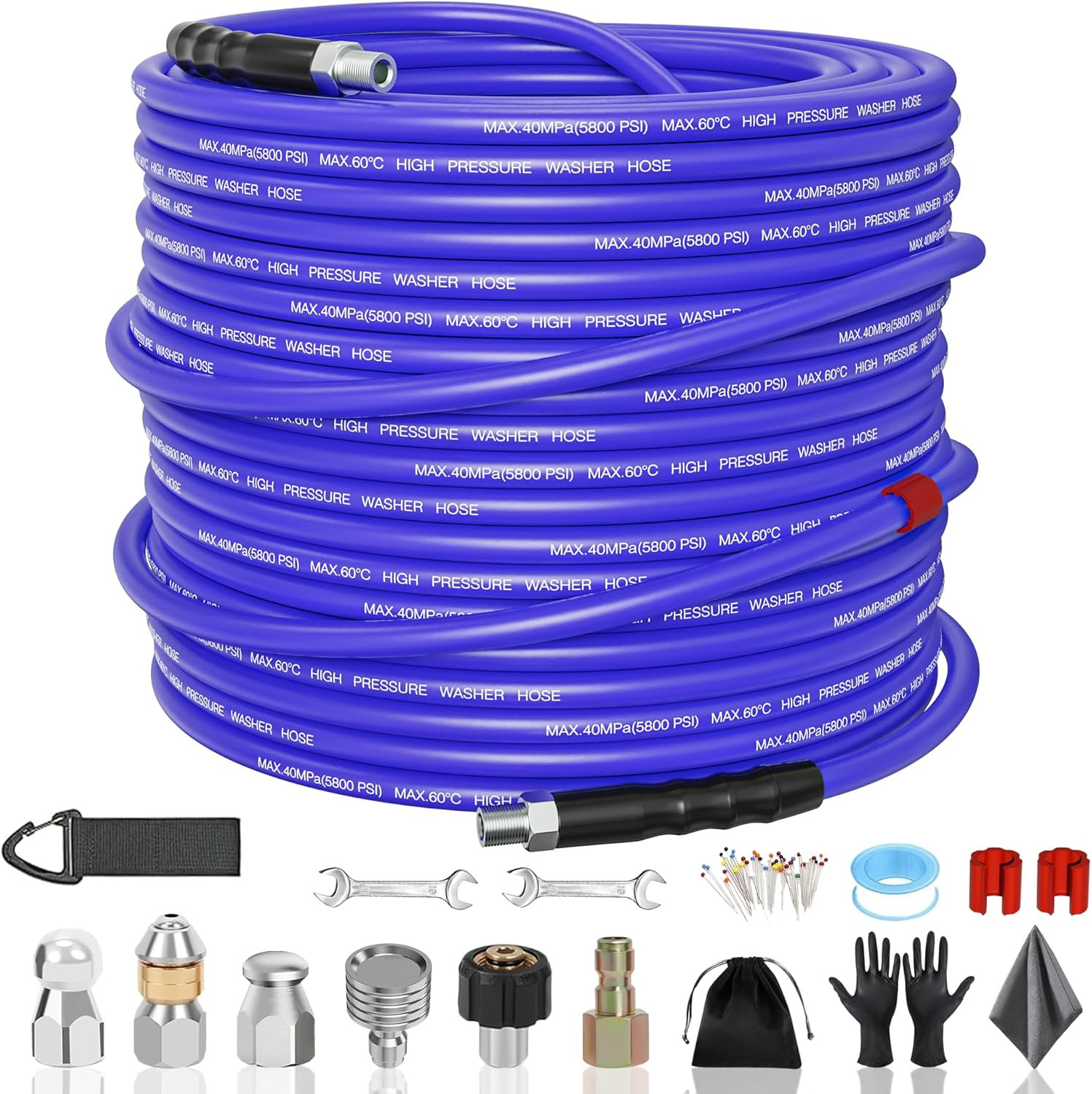 Sewer Jetter Kit for Pressure Washers – 100FT, 5800PSI, 4 Nozzles