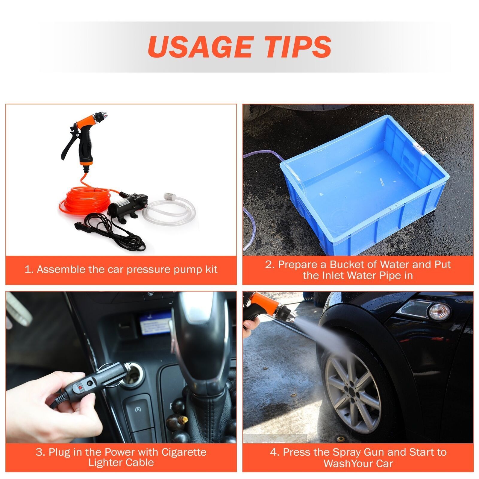 12V Pressure Washer For Car Portable Power Washer 130PSI Self-Priming Wash Pump
