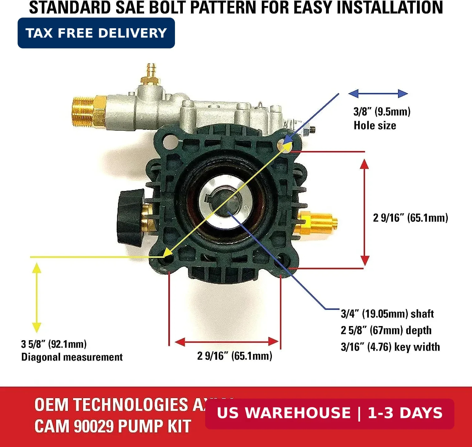 OEM Technologies 90029 Replacement Pressure Washer Pump Kit, 3400 PSI, 2.5 GPM,