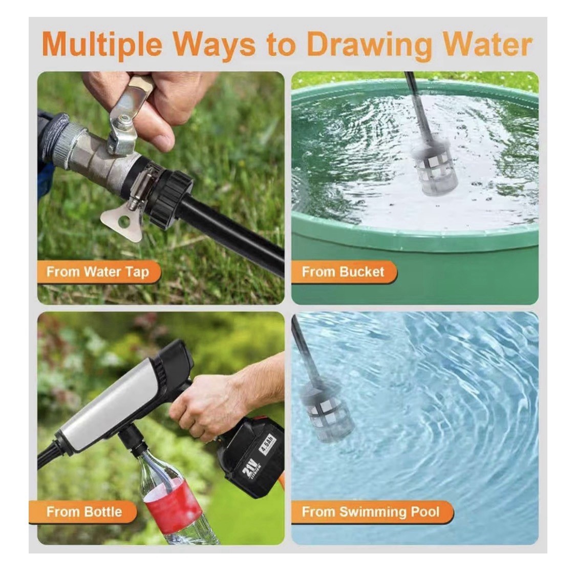 Cordless Pressure Washer 21V 1250PSI 6-in-1 Nozzle Brushless Motor Foam Cannon