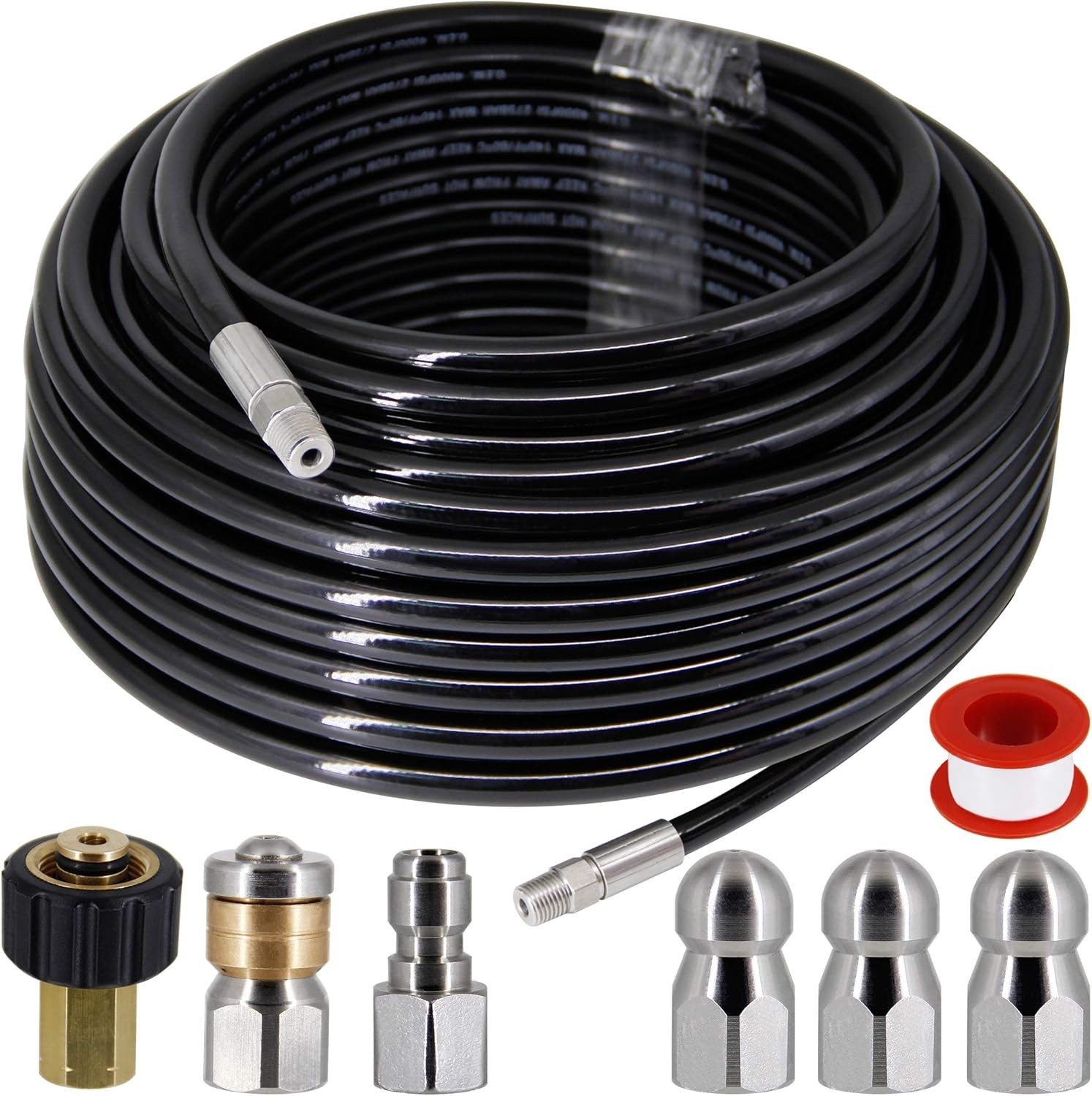 Pressure Washer Sewer Jetter Kit 100 ft Hose Nozzle Replacement