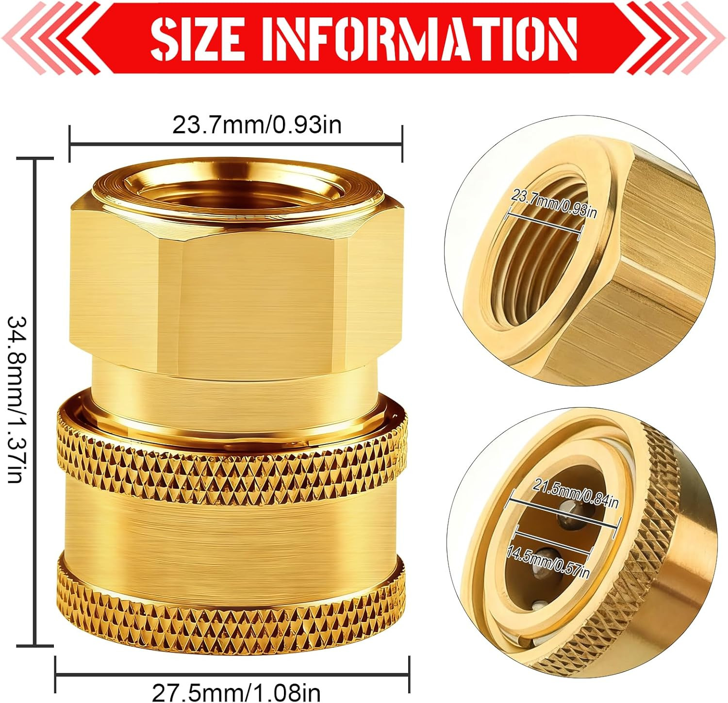 Pressure Washer Couplers Brass Fittings, 2 Pack 3/8 Inch Quick Connect to Female