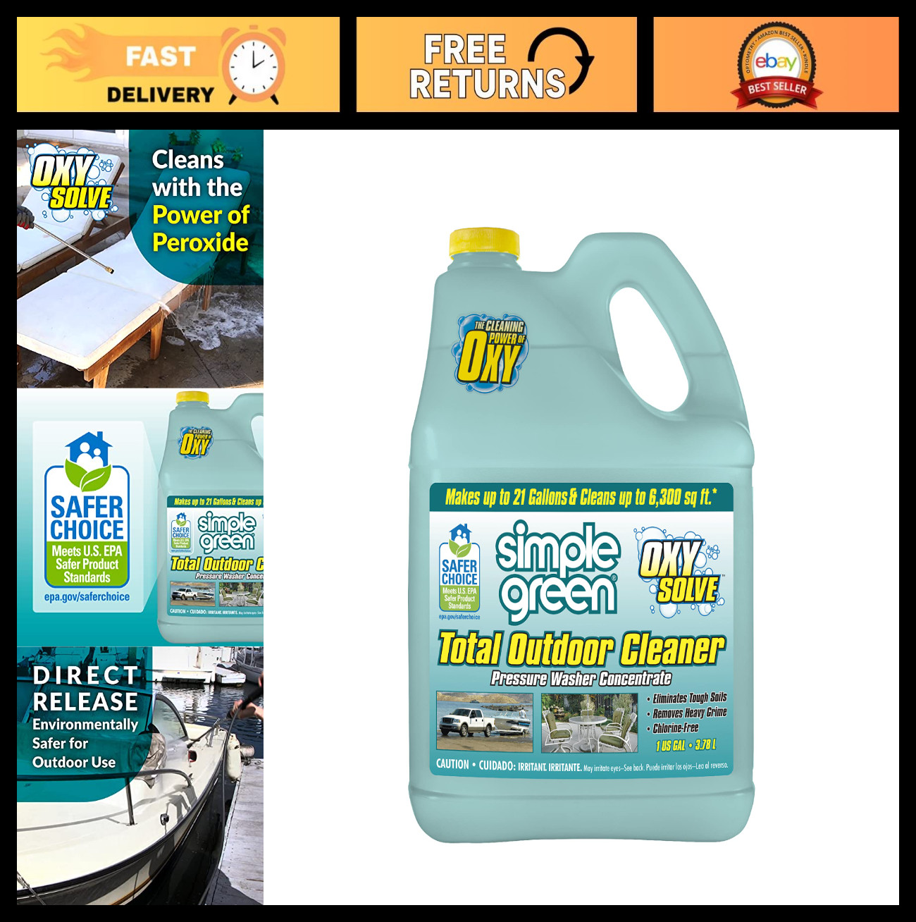 Oxy Solve Outdoor Pressure Washer Cleaner – 1 Gallon, Heavy-Duty Stain Remover