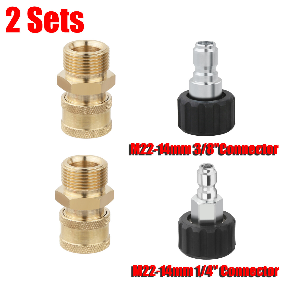 High Pressure Washer Adapter Set Quick Connector M22 (M22-14MM) to 3/8” & 1/4”