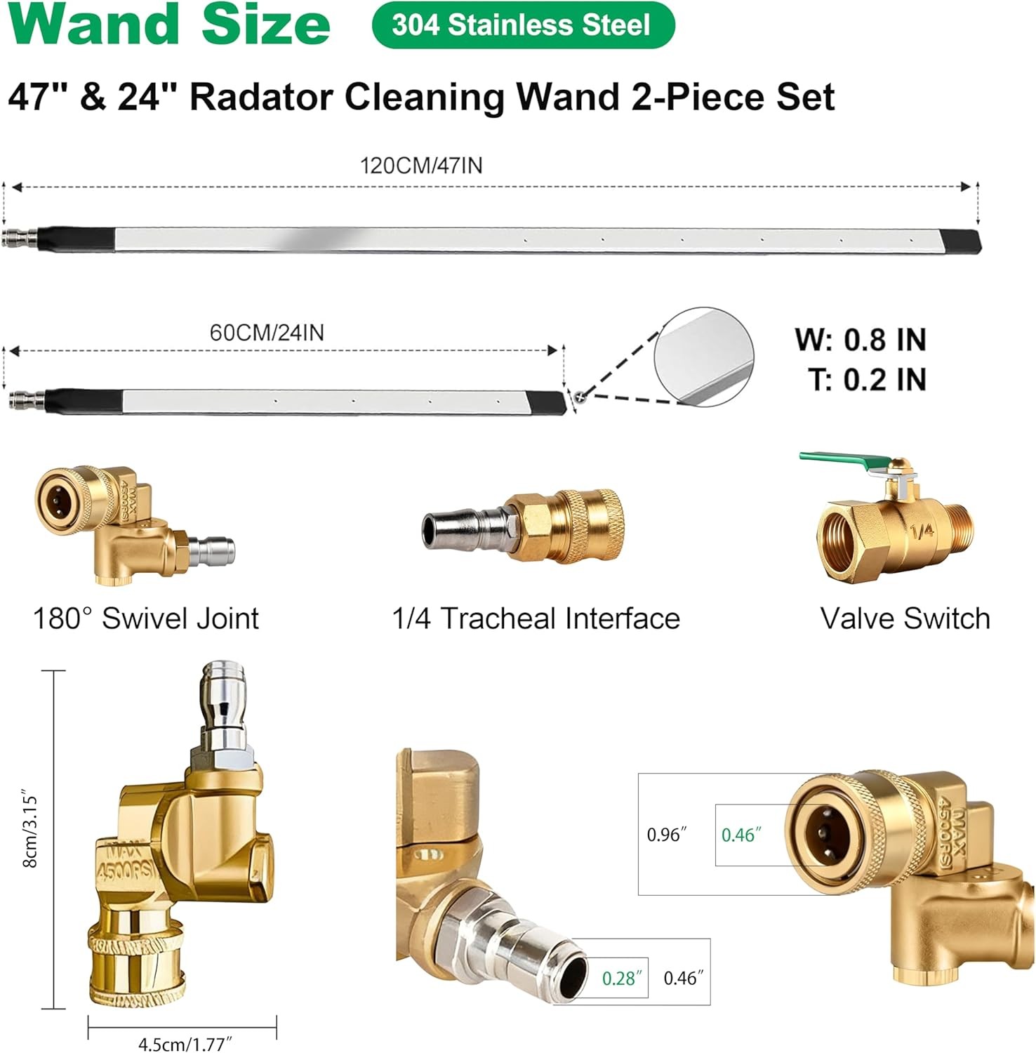 Radiator Cleaning Wand 47″ & 24″, Pressure Washer Wand Radiator Cleaner W/25°Fan
