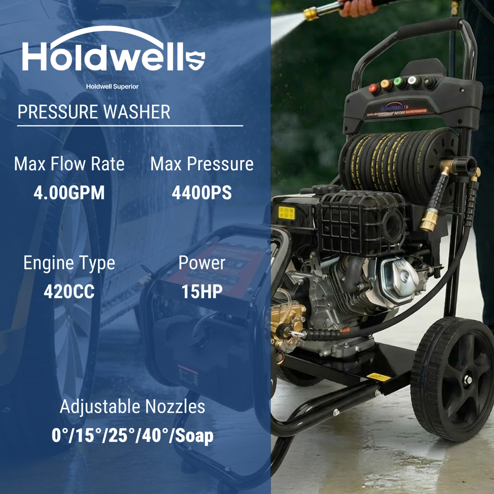 HoldwellS Gas Pressure Washer 4400 PSI 4.0 GPM Gas Powered Pressure Washer