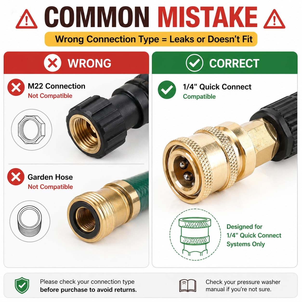 3 PCS Pressure Washer Fittings Brass 1/4 Inch Quick Connect Female NPT