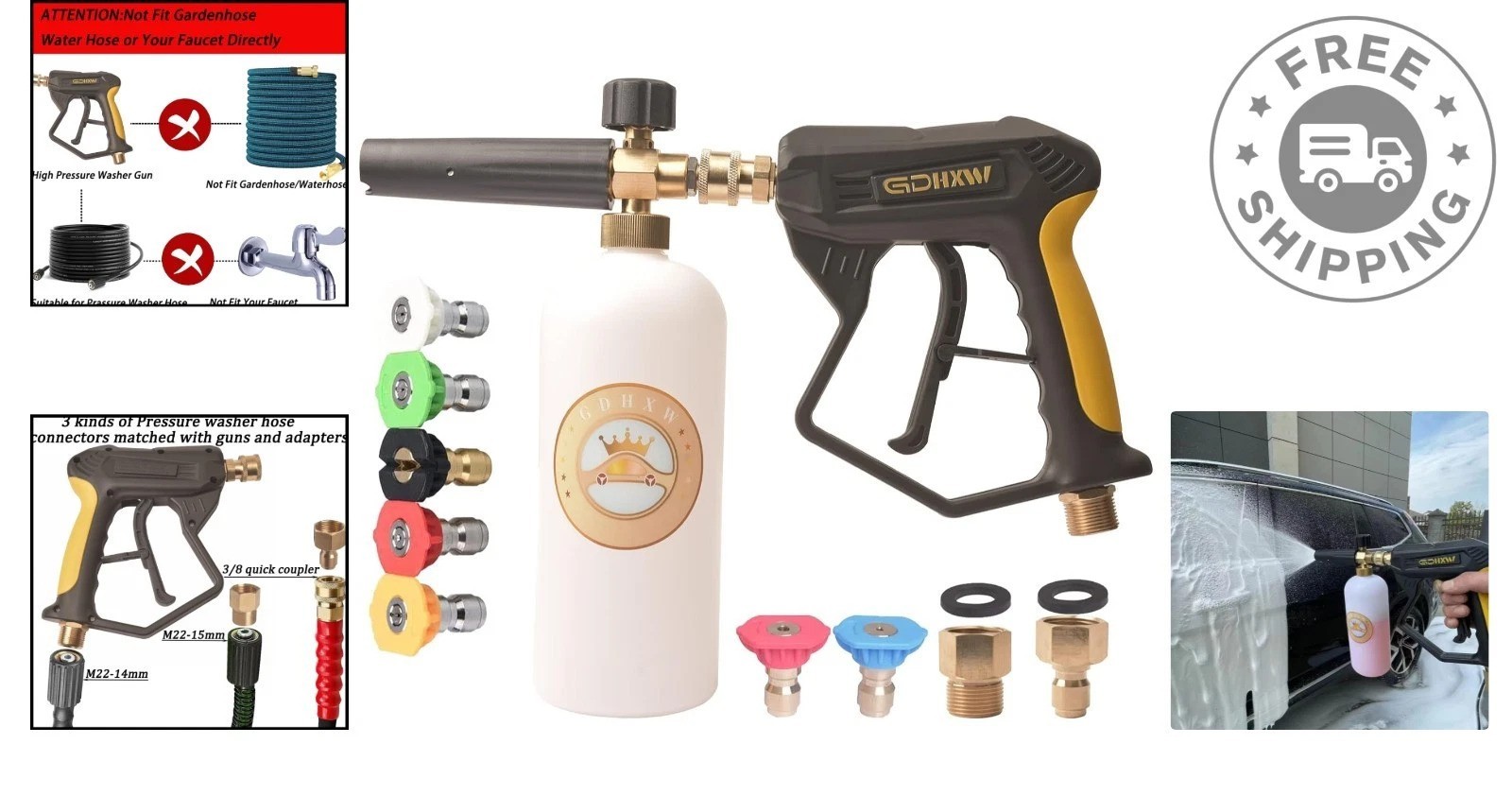 Complete Pressure Washing Set: X-887 Gun, Foam Cannon, and Adapters Included