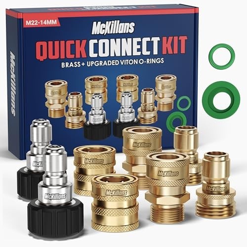 McKillans Pressure Washer Quick Connect Kit Brass M22-14mm to 3/8″ Adapter