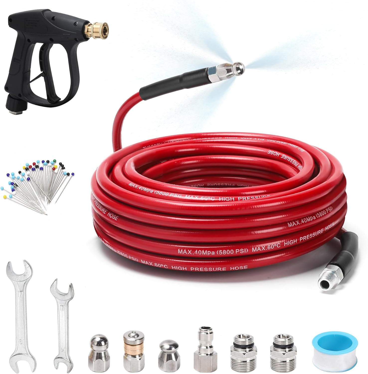 Sewer Jetter Kit for Pressure Washer 50 FT, Drain Cleaner Hose with Power Washer