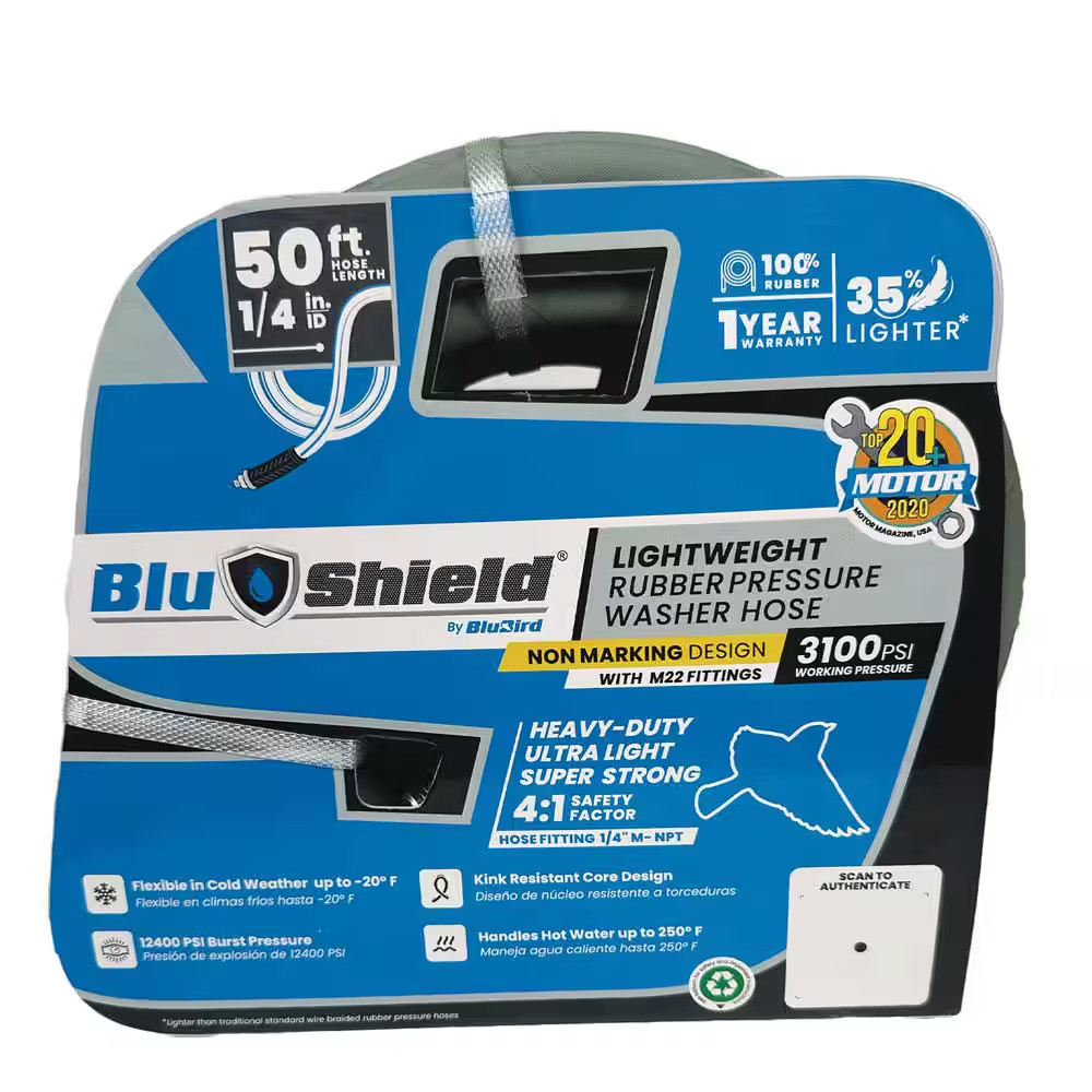 1/4 In. X 50 Ft. 3000 PSI Rubber Pressure Washer Hose, Non-Marking with M22 Fitt
