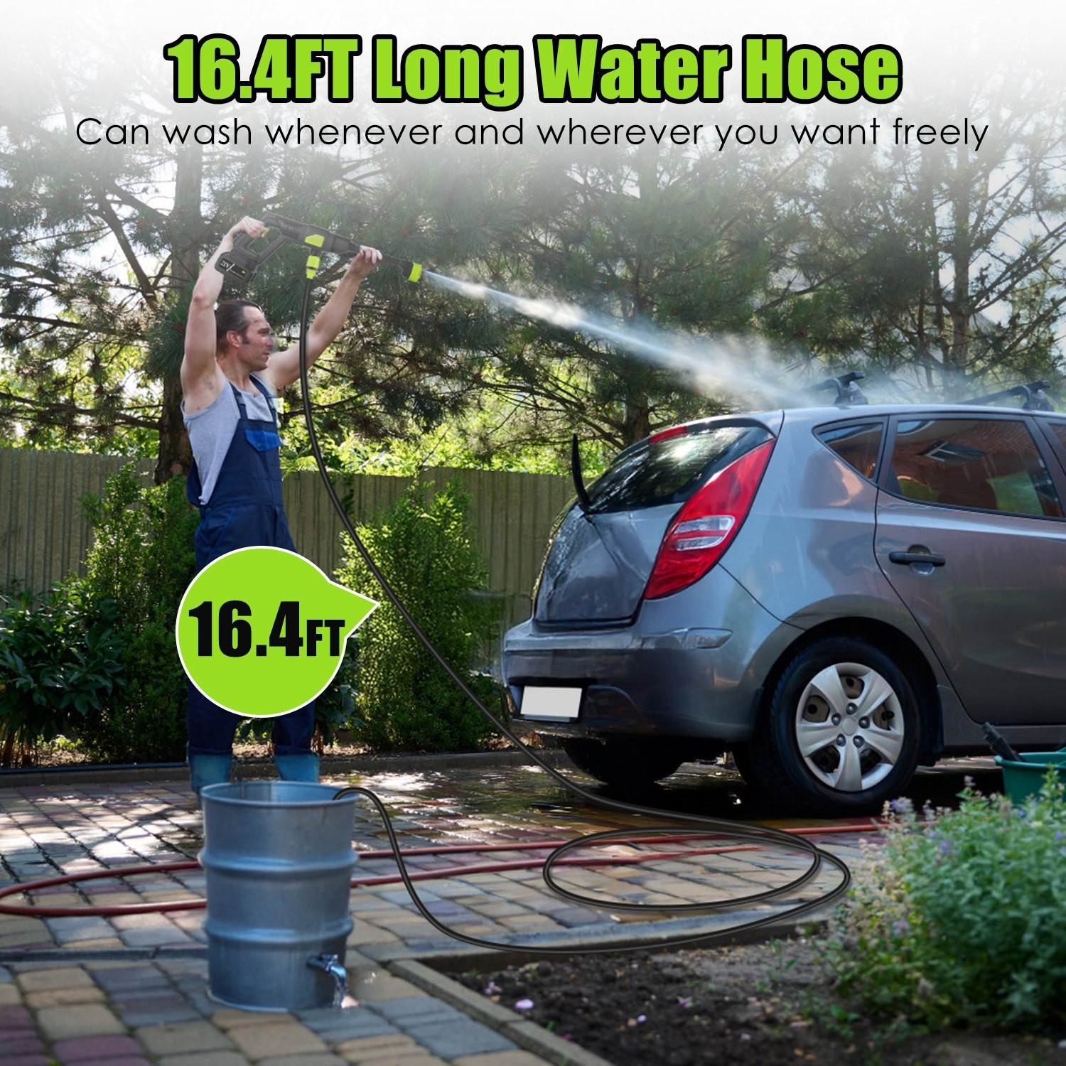 Cordless Pressure Washer 435PSI 21V 15000mAh 6-in-1 Nozzle Foam Bottle Portable