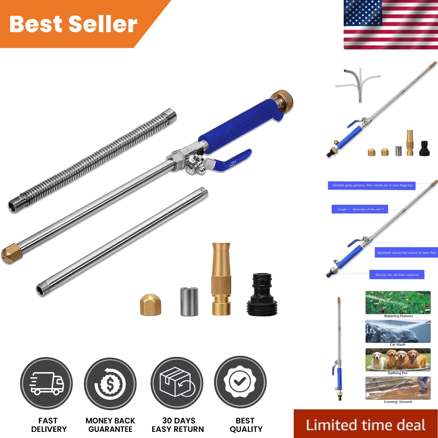 Professional Quality High Pressure Washer Wand with 3 Interchangeable Nozzles