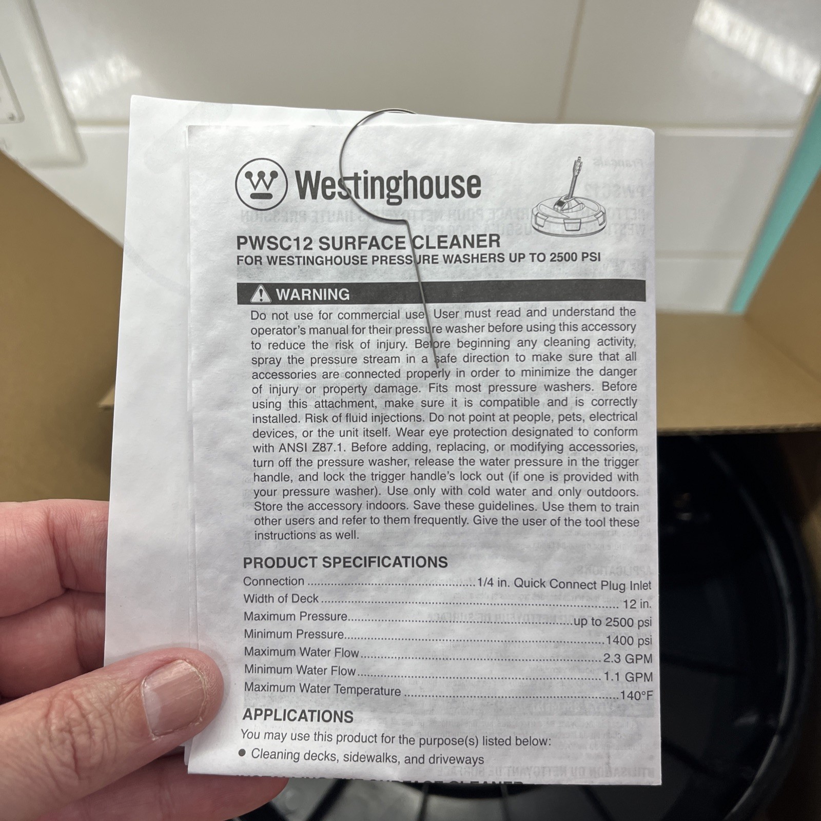 Westinghouse PWSC12 12″ Pressure Washer Surface Cleaner Attachment – 2500 Max PS