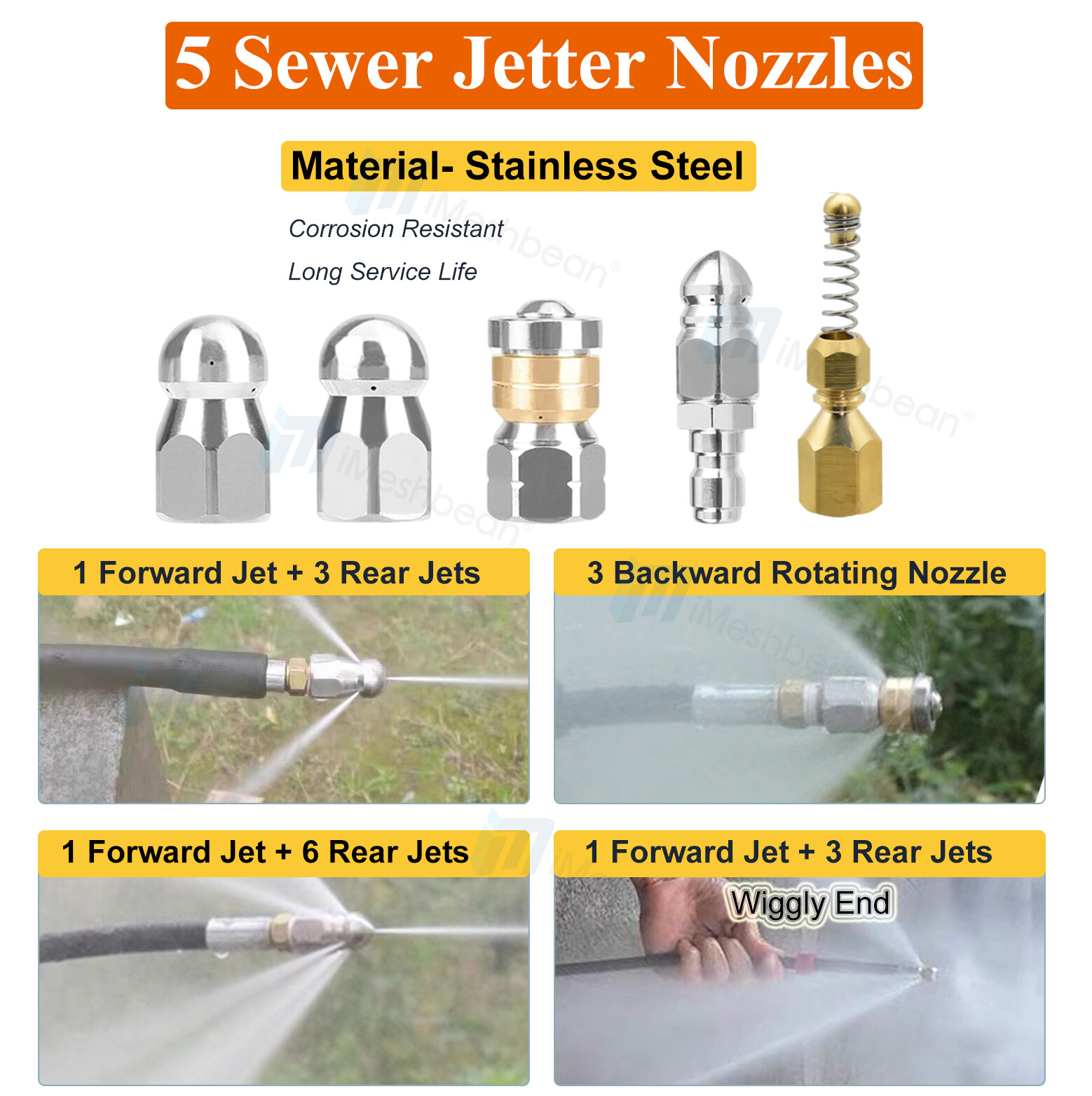 200FT Sewer Jetter Nozzles Kit Drain Cleaning Hose Pressure Washer Male 1/4″ NPT