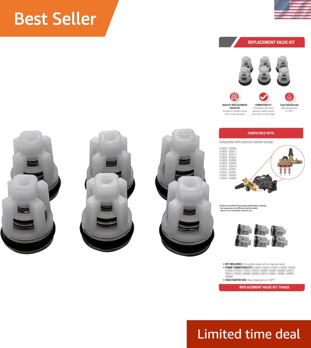 7104223 High-Quality Replacement Valve Kit for Pressure Washer Pumps – 6 Valves