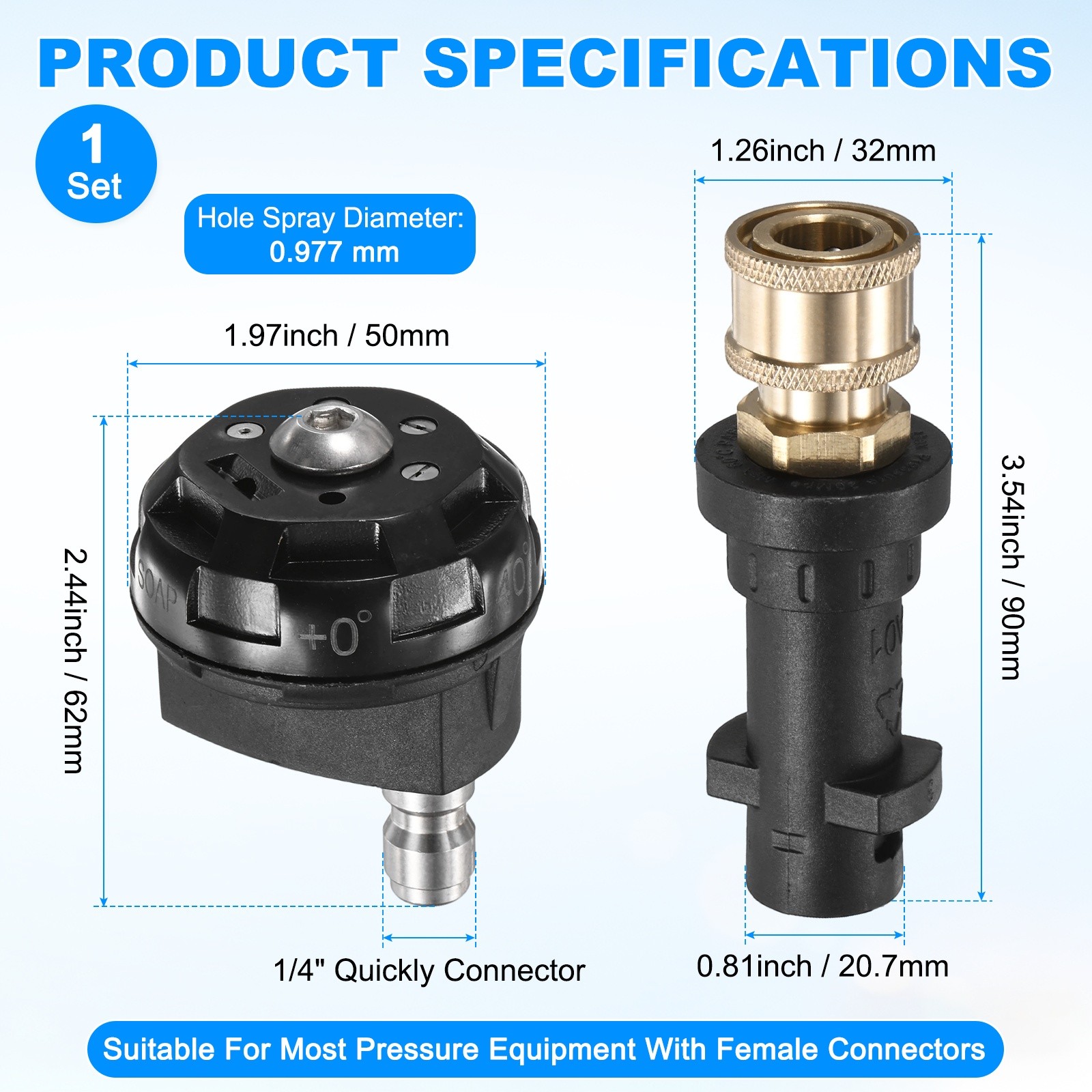 6-in-1 Pressure Washer Nozzle Tips with Connect Adapter, 3600PSI, 2.5GPM