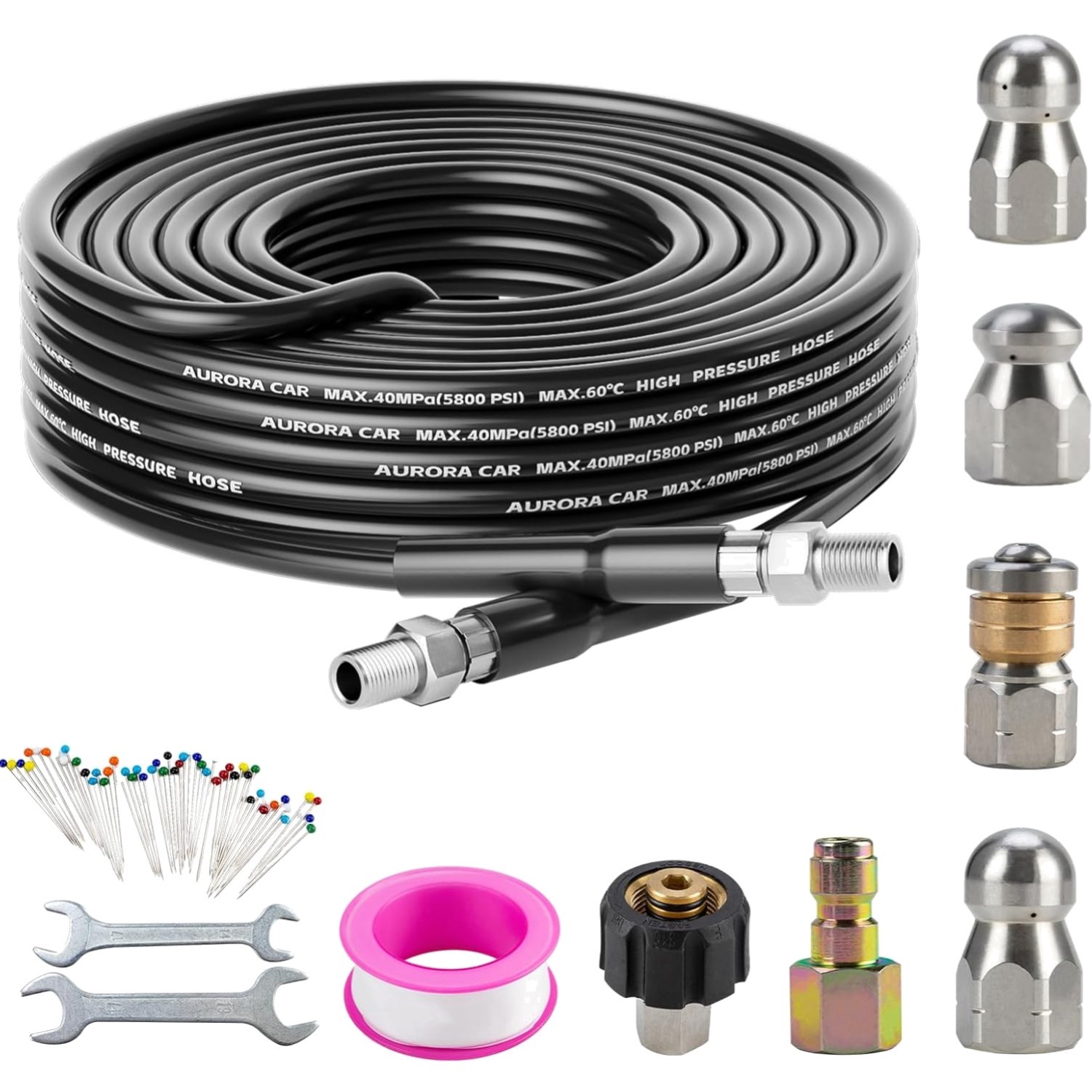 Sewer Jetter Kit 30 FT 1/4 Inch NPT 5800PSI Drain Cleaner Hose