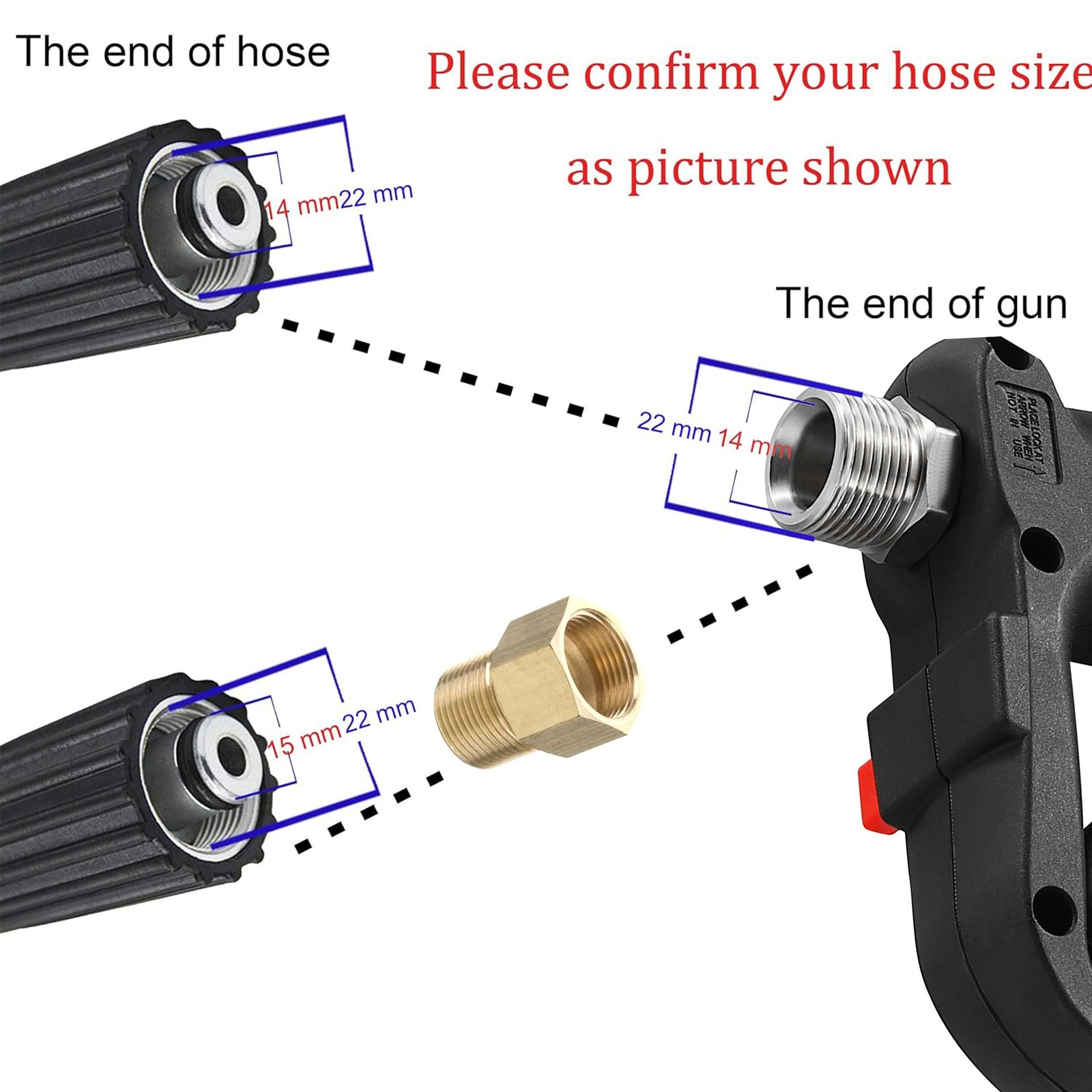M MINGLE Short High Pressure Washer Gun, M22 Fitting, 5 Nozzle Tips