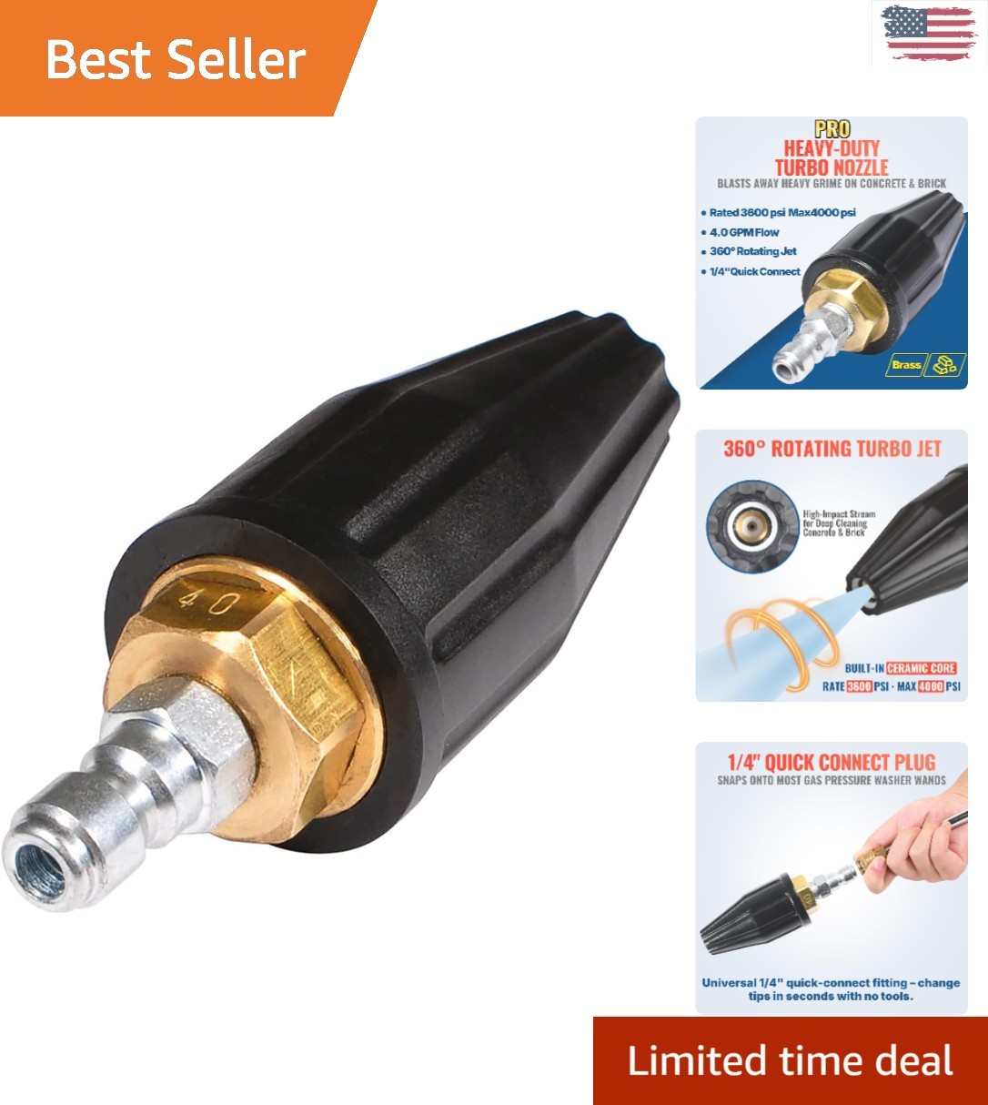 Powerful Pressure Washer Turbo Nozzle – 360° Rotation, 5X Cleaning Efficiency