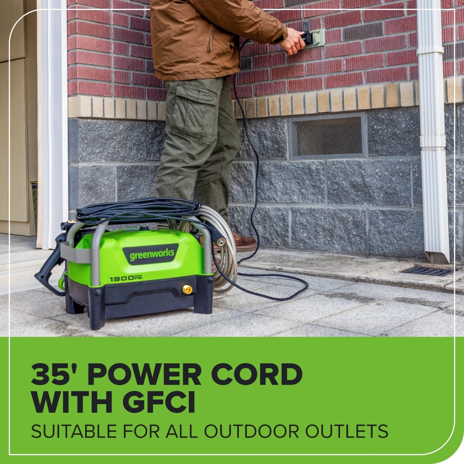 Greenworks 1900PSI 1.2GPM Portable Hand Carry Cold Water Pressure Washer