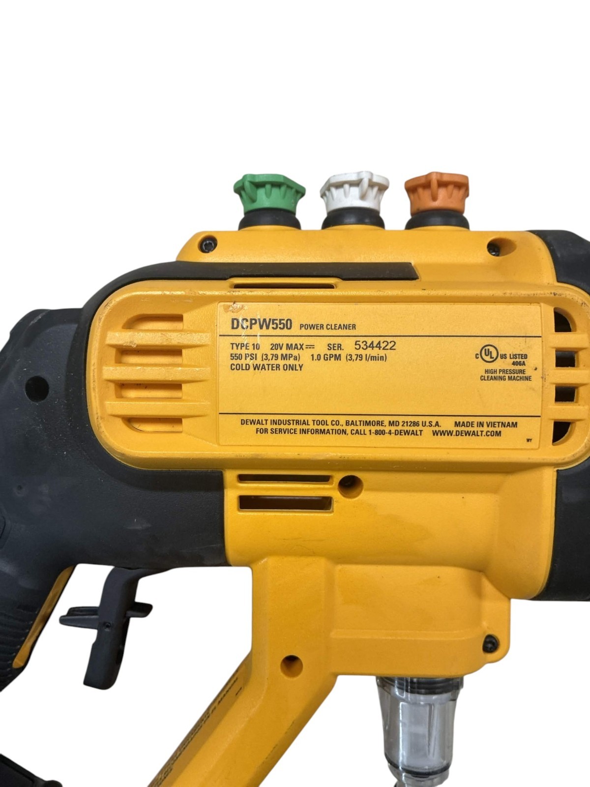 DeWalt DCPW550B 20V MAX 550 PSI Cordless Power Cleaner Tool Only