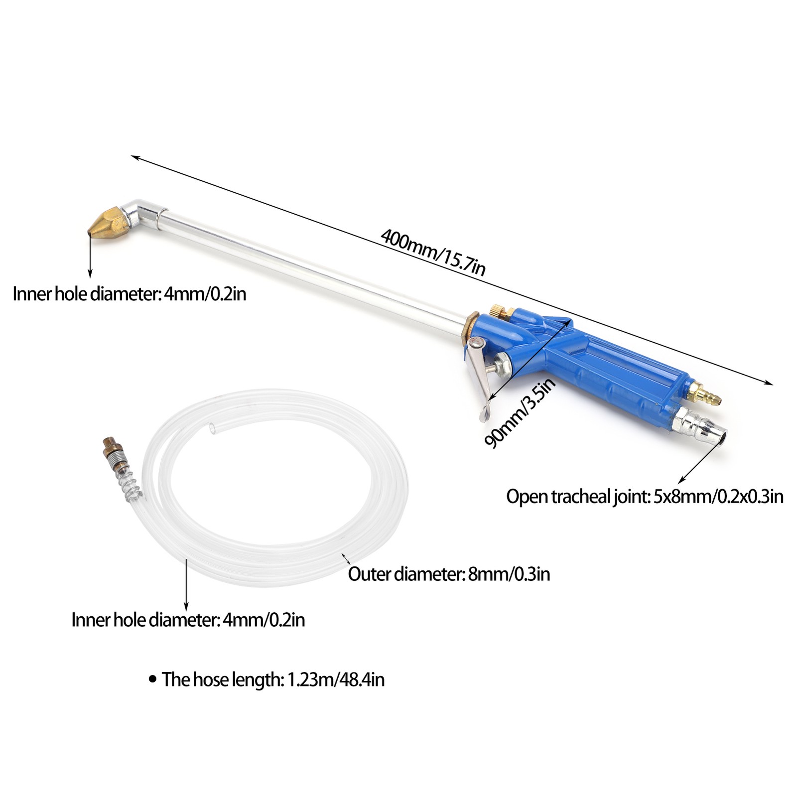Car Washer Water Spray Gun Steel With 120cm/47in Long Hose Universal For Engine