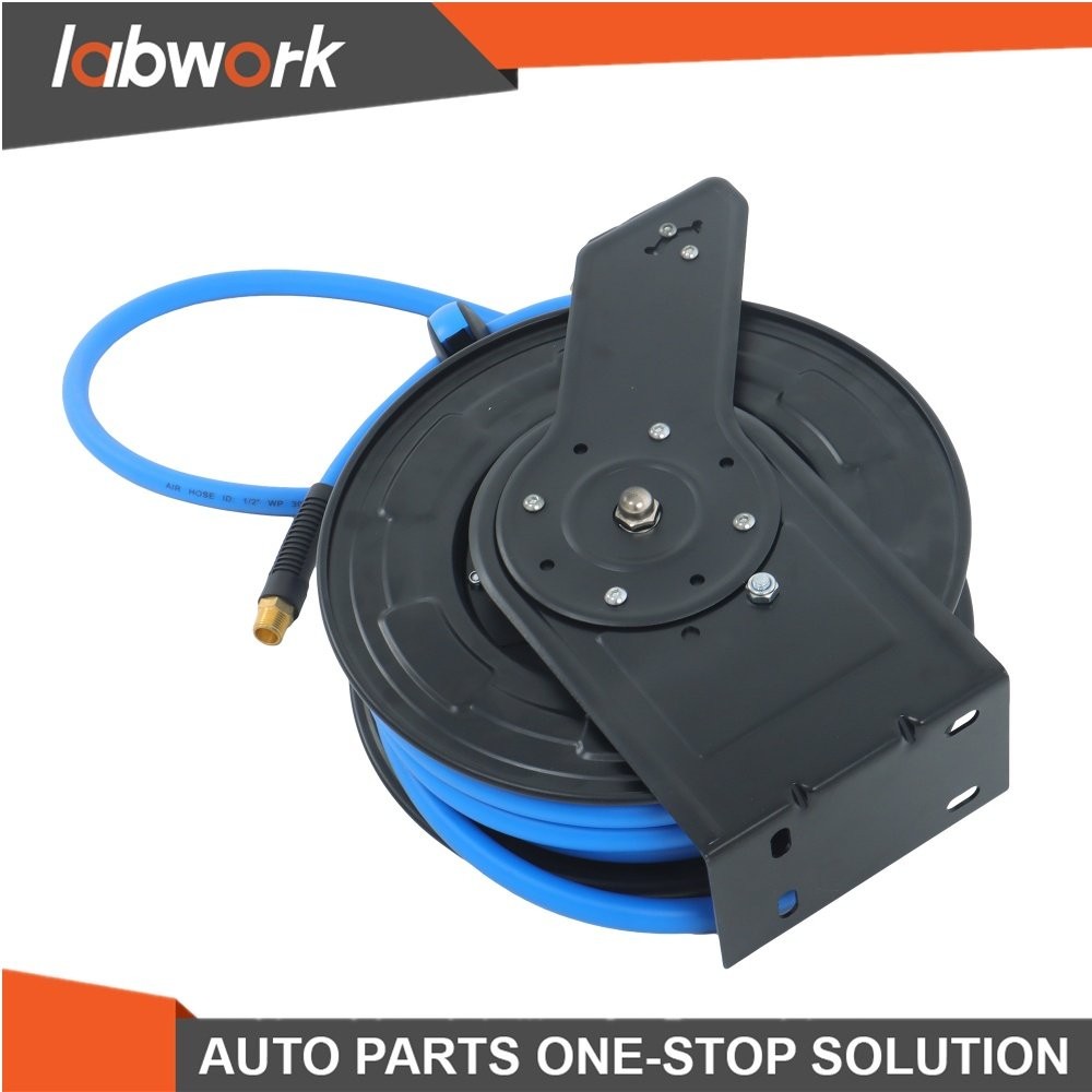 Labwork Double Arm Hose Reel With 1/2” x 50′ Premium Rubber Hose Retractable