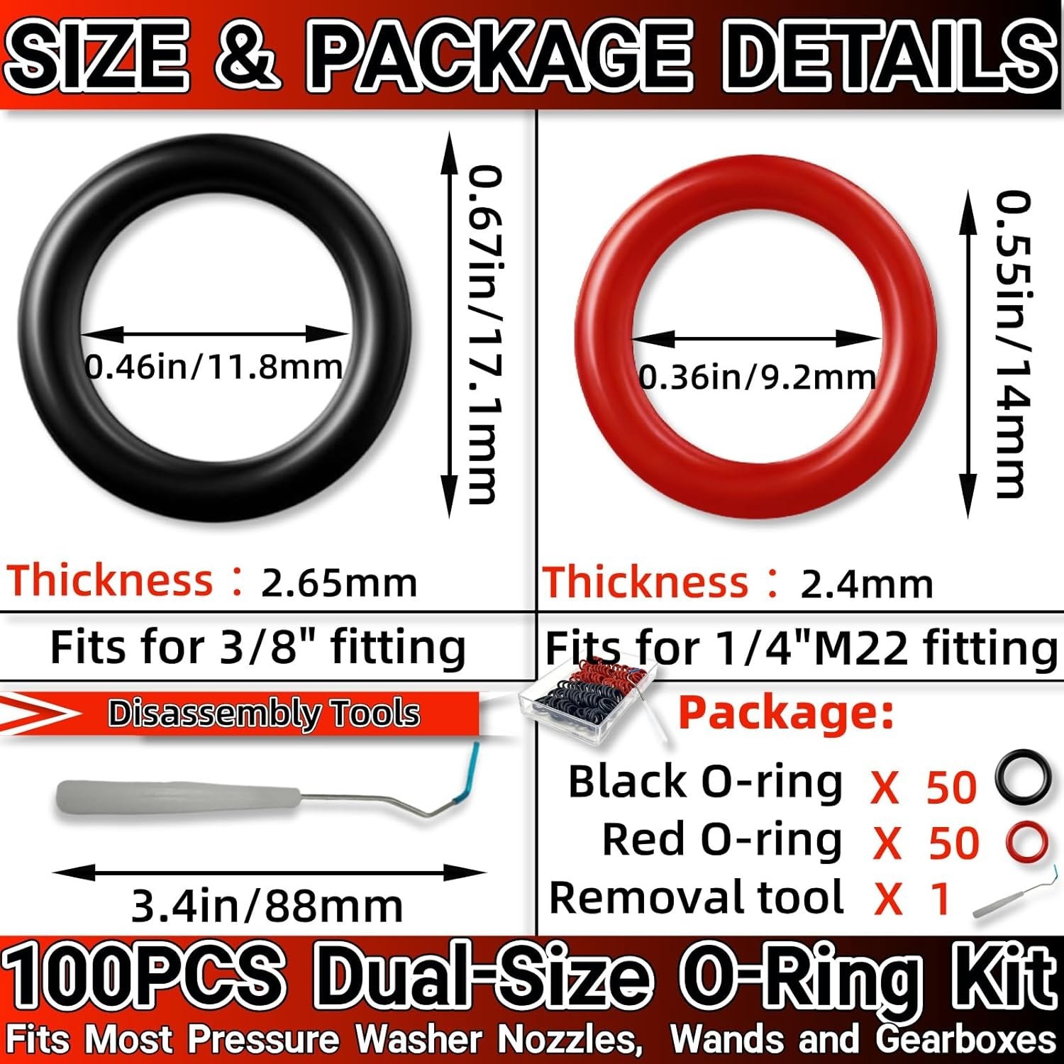 Effortless 100PC O-Ring Assortment for Pressure Washers – NBR Rubber Quality