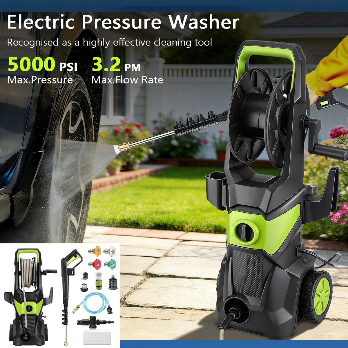 Electric Pressure Washer 5000PSI Max 3.2 GPM Power Washer Cleaning Machine