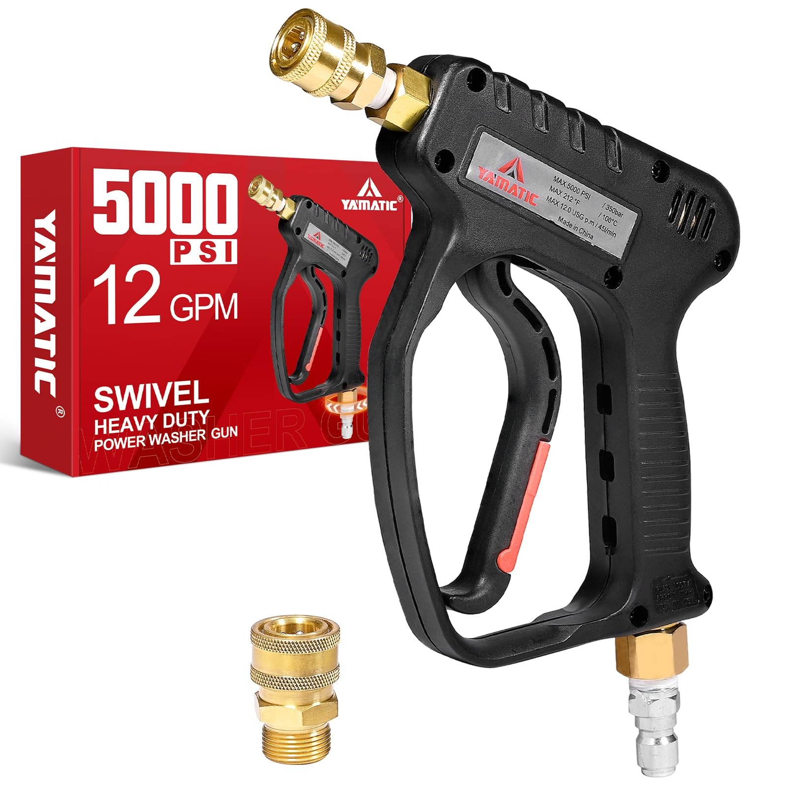 Short Pressure Washer Gun with Swivel, 5000 PSI Power Washer Wand Stubby Trig…