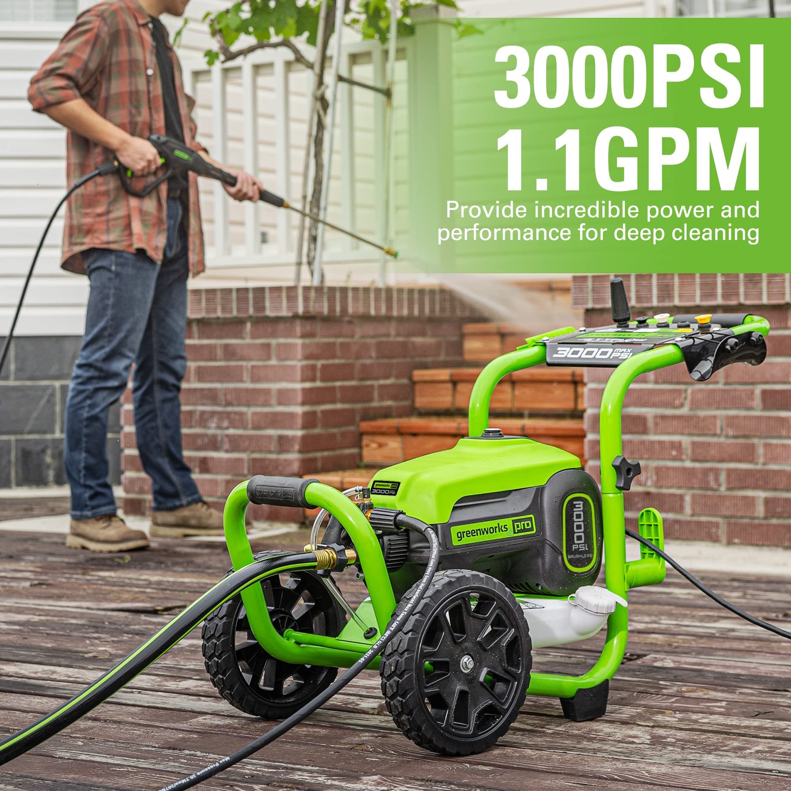 Greenworks 3000 PSI (2.0 GPM Max) Brushless 3000 (Standard), Green