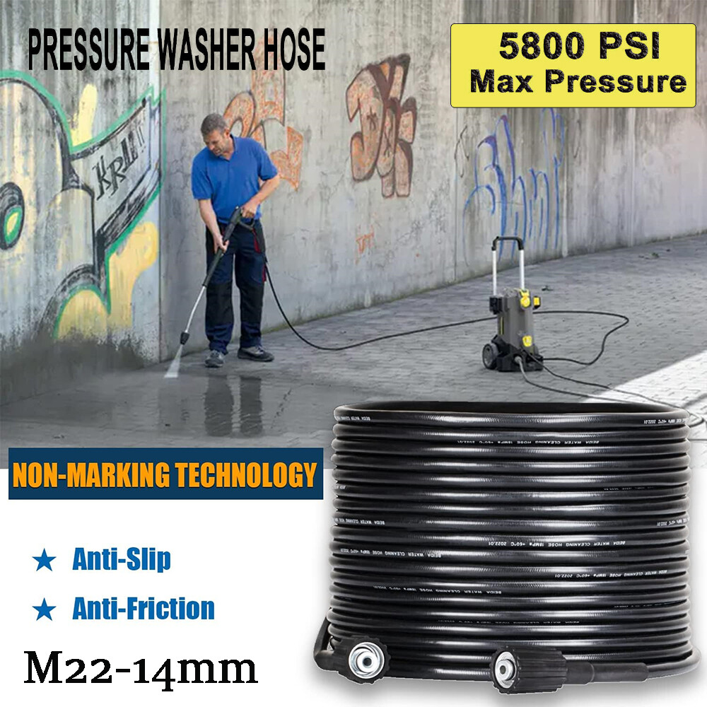 High Pressure Washer Hose 15m/50ft 5800PSI M22-14mm Power Washer Extension Tube