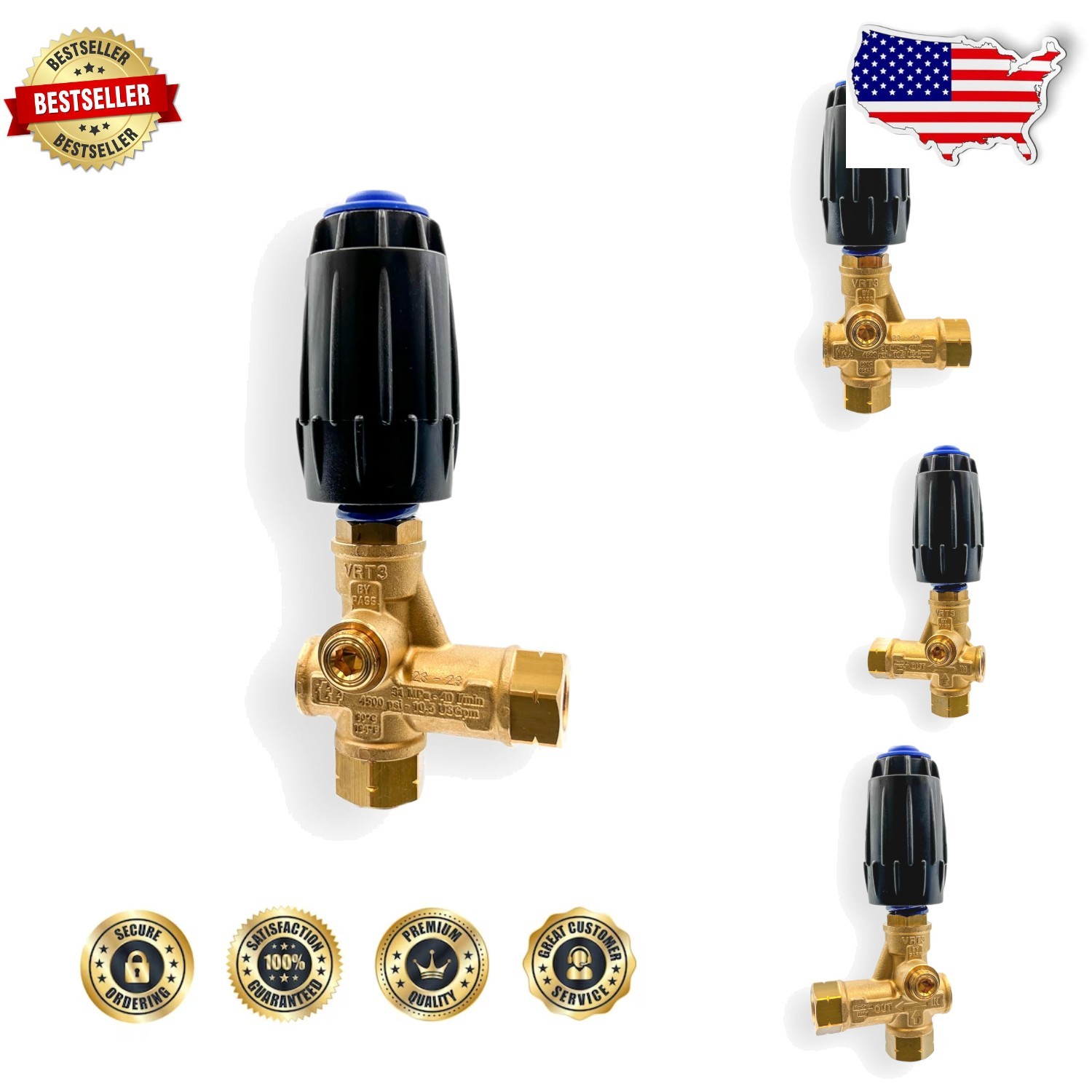 New Mecline Pressure Washer Unloader Valve Brass 3650 PSI 10.5 GPM Blue Spring