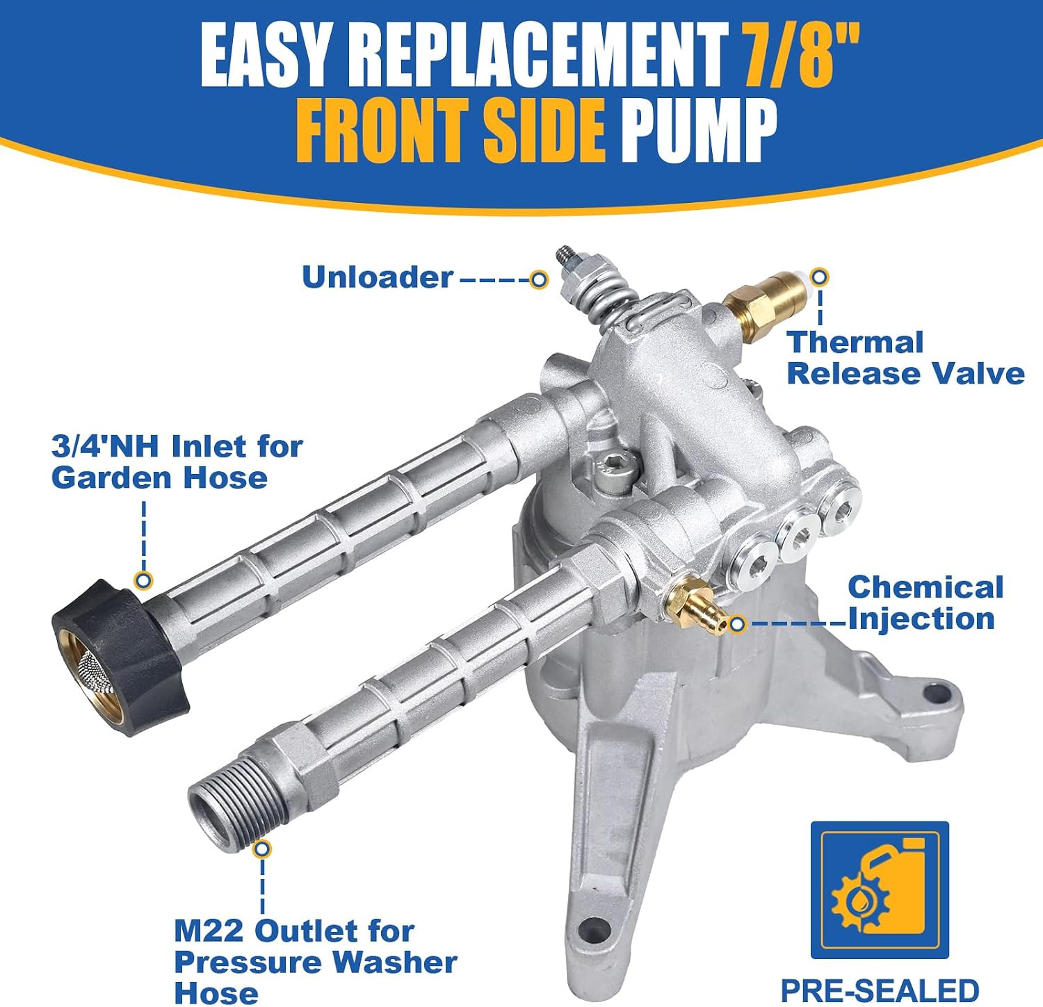 7/8″ Shaft Vertical Pressure Washer Pump Front Inlet/Outlet 2500 PSI 180-196CC