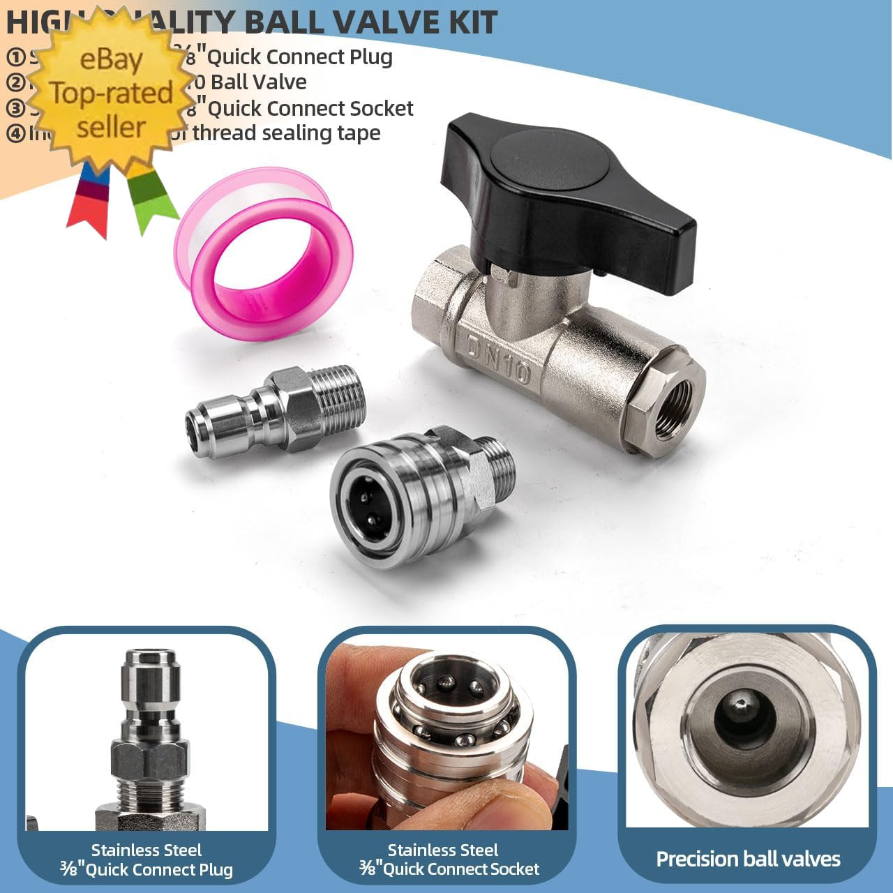 DN10 Ball Valve for Pressure Washer, 3/8″ Quick Connect Ball Valve for Pressure