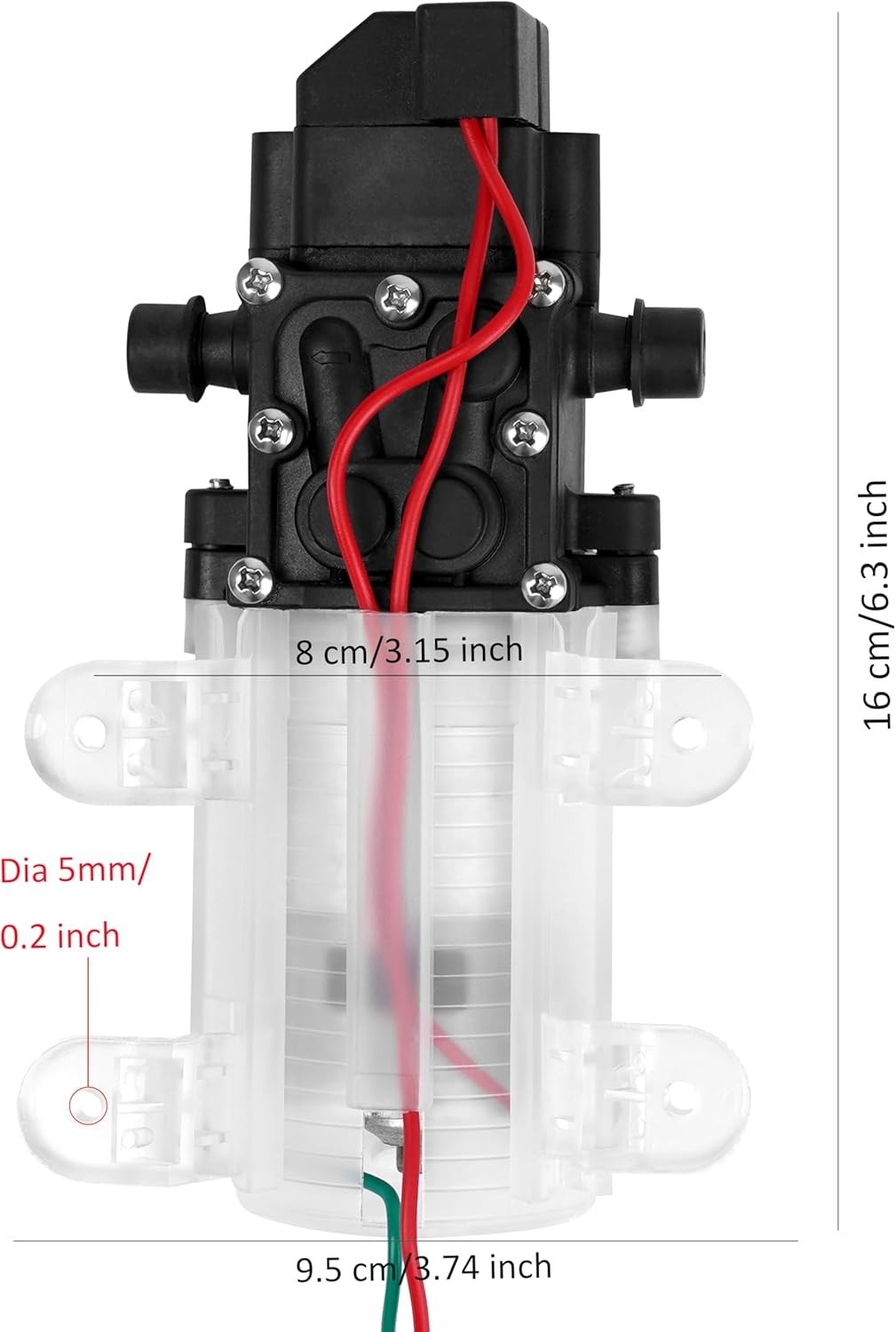 12V Diaphragm Water Pump with Pressure Switch – 1.2 GPM 80 PSI Self-Priming S