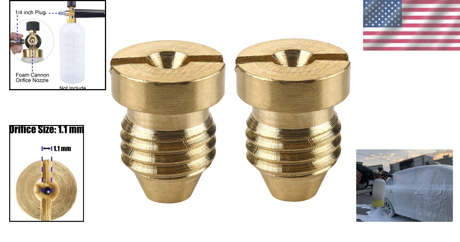 Replacement 1.1 mm Foam Generator Nozzles for Optimal Cleaning – Brass, 2 Pack
