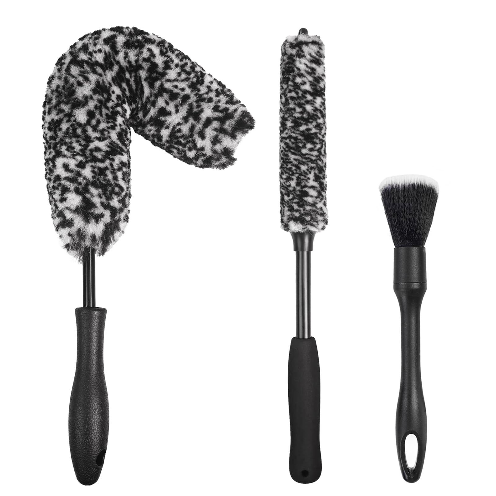NIKCOSMK 3PCS Wheel Brush Kit for Cleaning and Tire, 3P-BLACK, Black