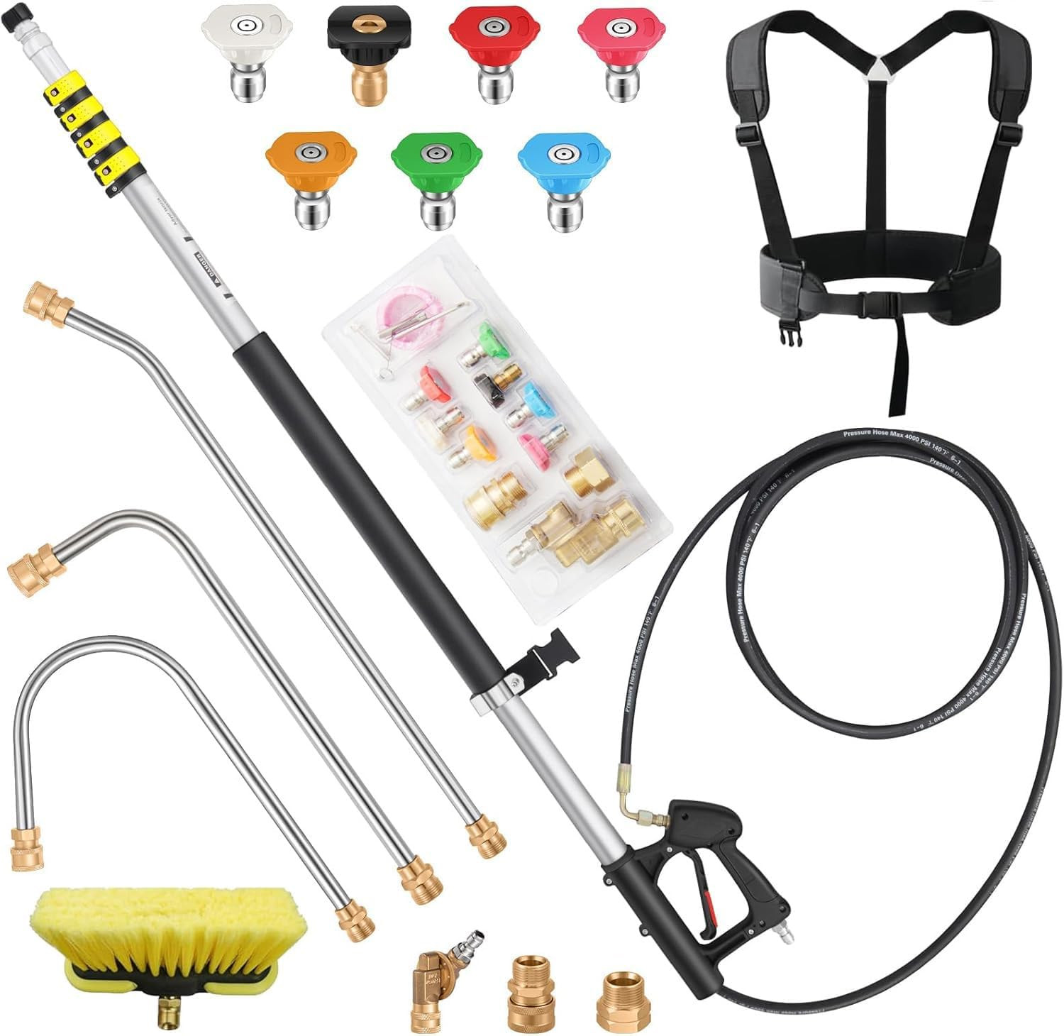 24 FT Telescoping Pressure Washer Wand Extension with Brush Head | Aluminum Powe