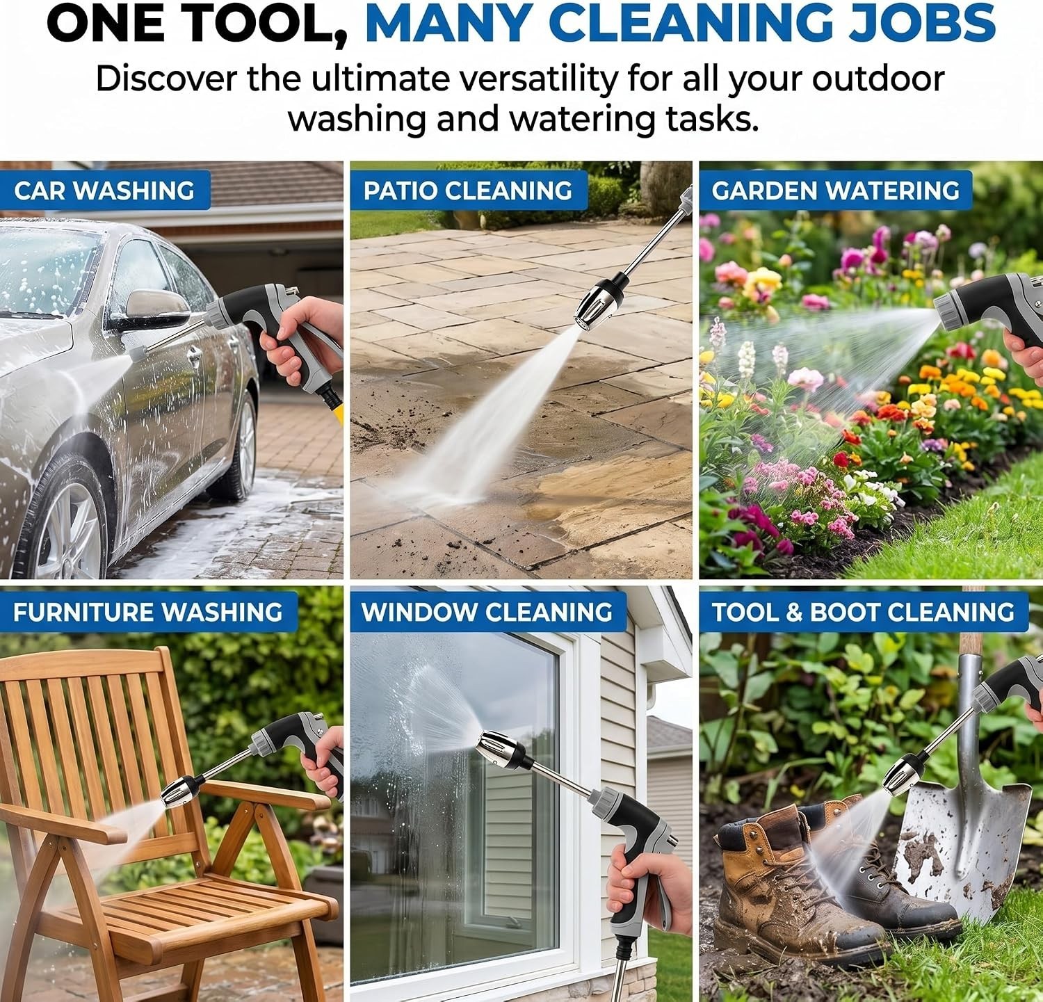 Pressure Washer with Stainless Steel Long Handle, 3 Adjustable Spray Modes, Suit