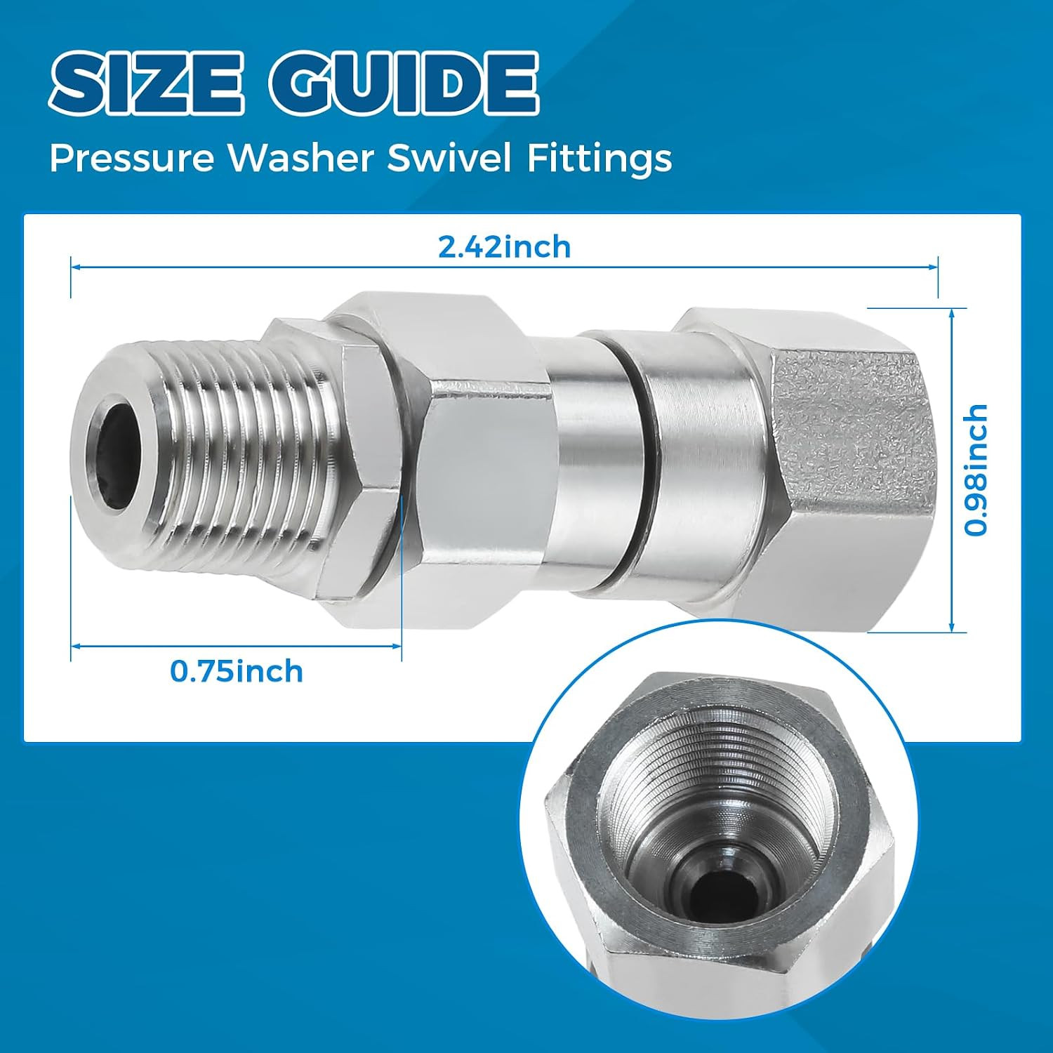 2 Pack 3/8″ NPT Pressure Washer Swivel Fittings, Stainless Steel 3/8″ Male to Fe