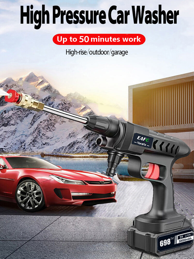 300W 60Bar 30000mAh Wireless High Pressure Car Washer Gun Foam Generator Cleaner