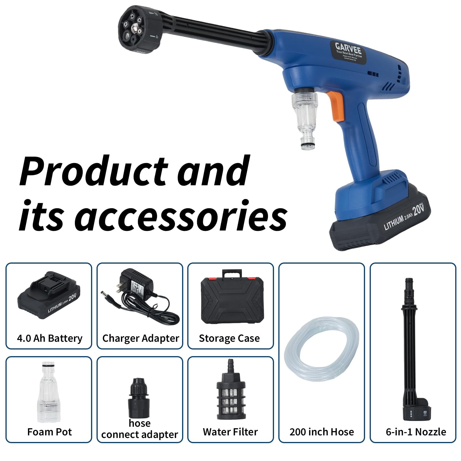 6-in-1 Cordless Portable Power Washer Nozzle Brush Motor Rechargeable Battery