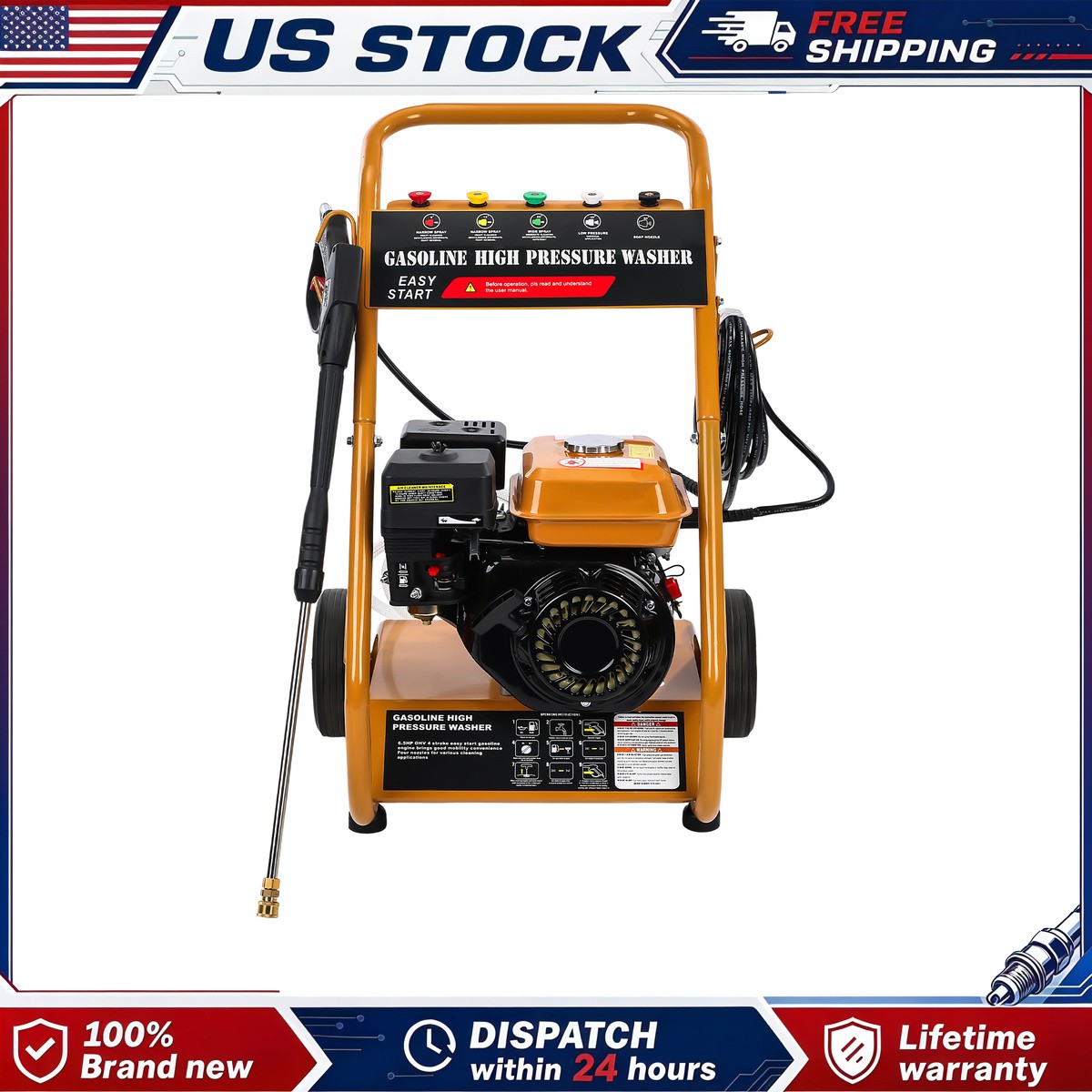 Gas Pressure Washer 3950 PSI 6.5HP 212cc Engine 26ft Hose Quick Connect Orange