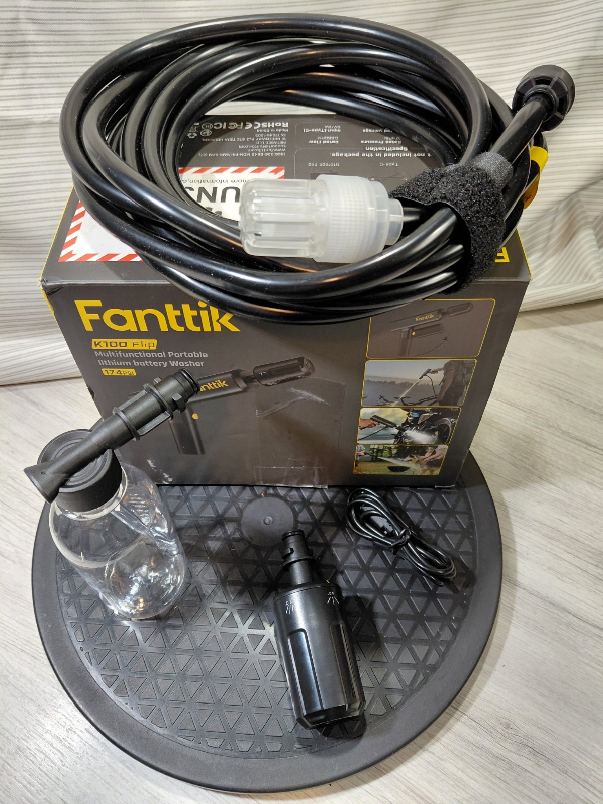 Fanttik K100 Flip Battery Cold Water Pressure Washer 174 PSI w/ Hose Nozzle