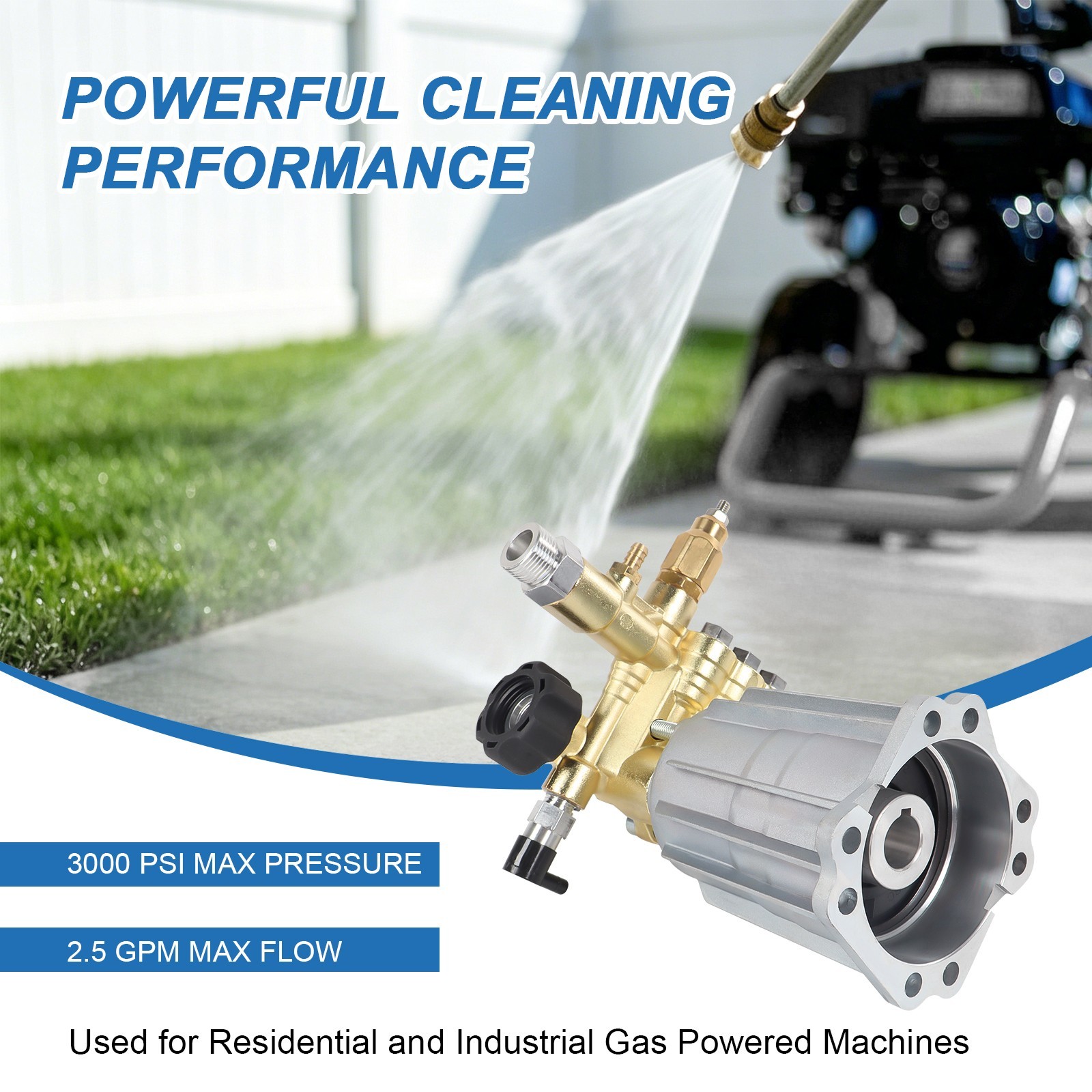 New RMV2.5G30 PRESSURE WASHER PUMP AXIAL, 2.5GPM 3000 PSI, 3400 RPM, 3/4″ SHAFT