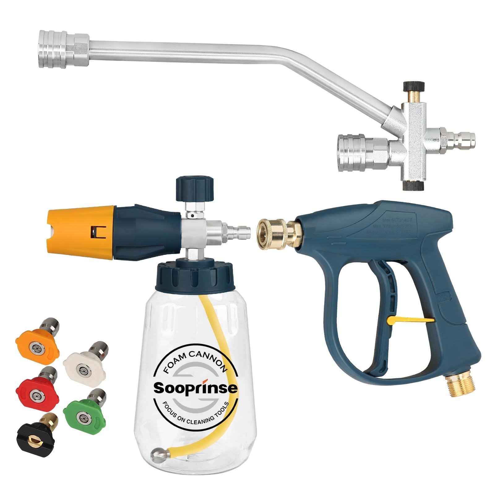 Pressure Washer Foam Cannon & Short Gun, Dual Connector, Snow Soap Attachment, 5