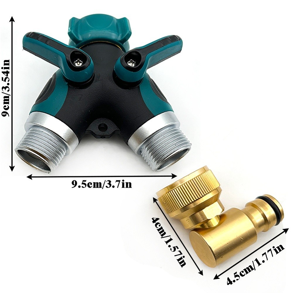2 Way Rotating Garden Hose Splitter 360 Degree Zinc Copper Construction Teal